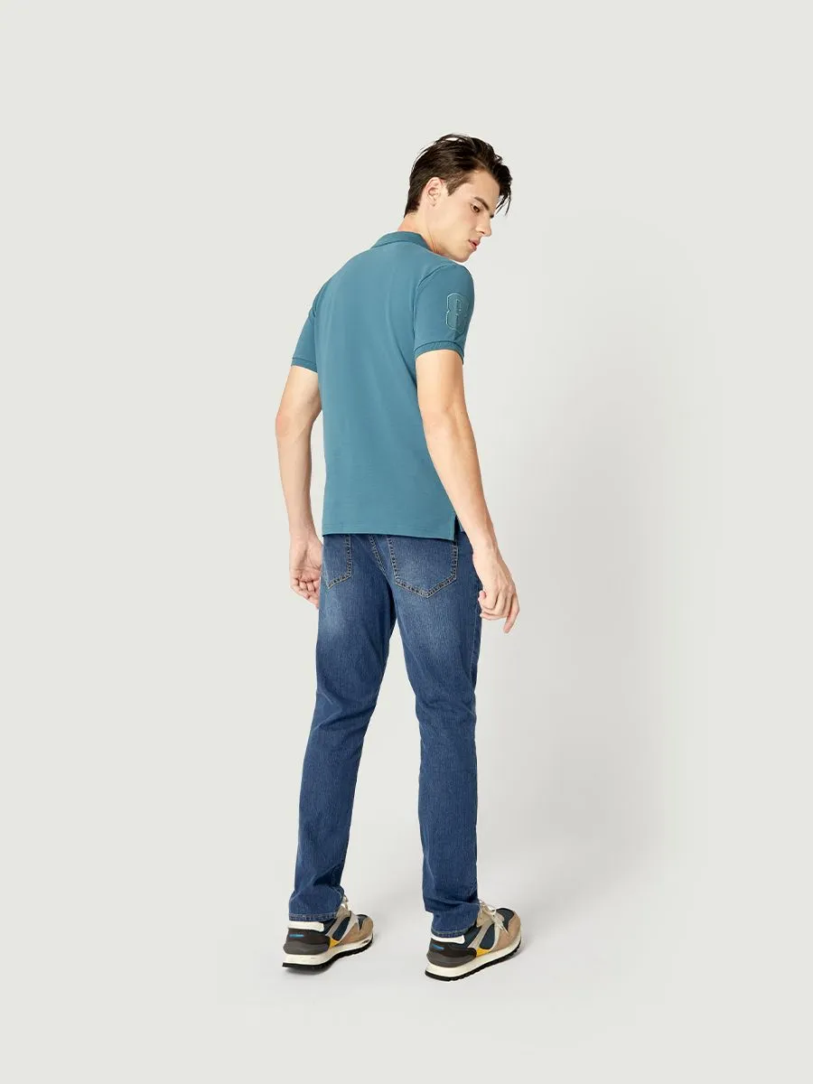 GIORDANO Men's Pique Slim Fit Embroidery Napoleon Polo Mallard Blue GIORDANO Men's Pique Slim Fit Embroidery Napoleon Polo Mallard Blue