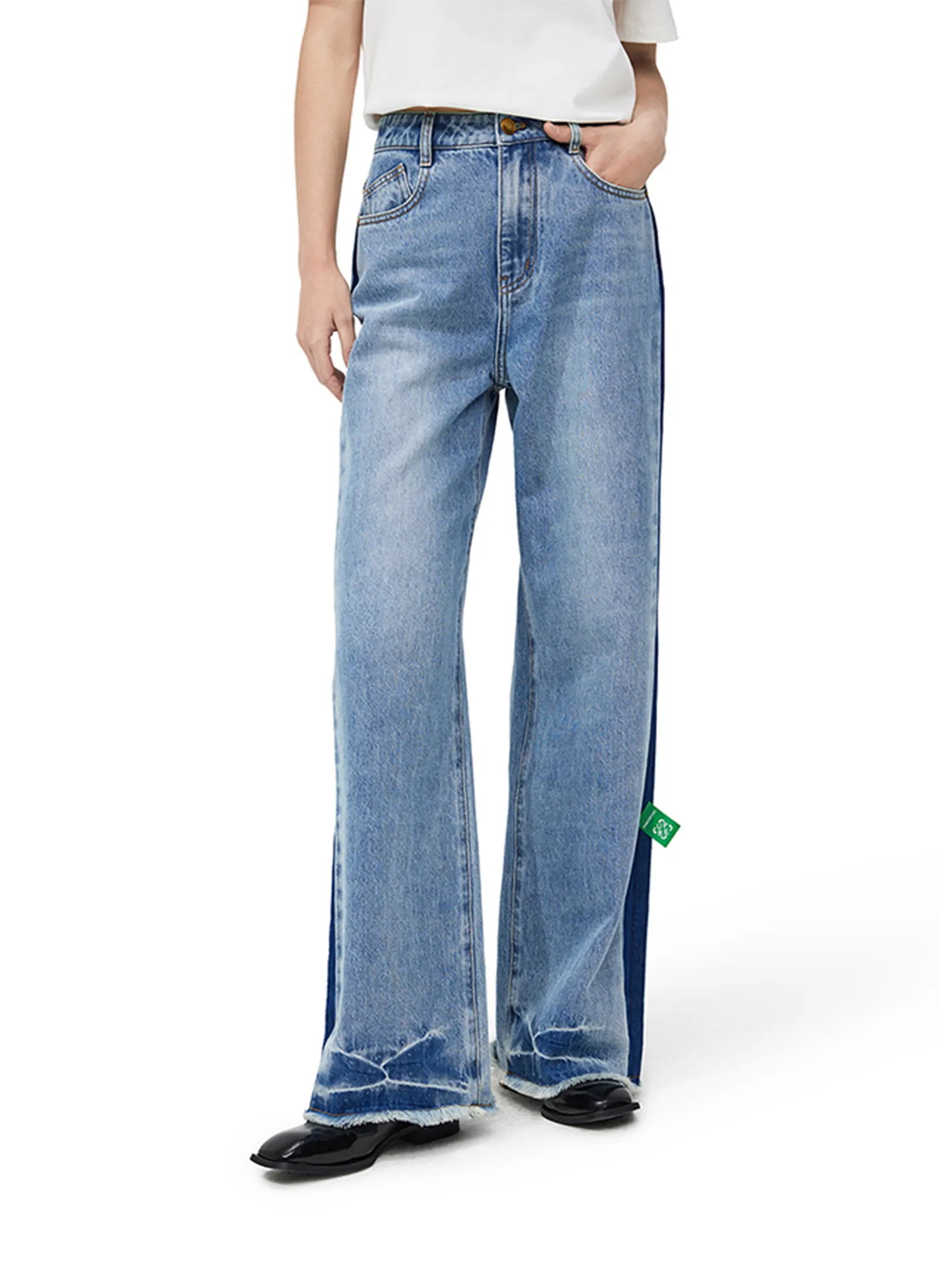 PORTSPURE Women Trousers Wide-Leg Denim Blue PORTSPURE Women Trousers Wide-Leg Denim Blue