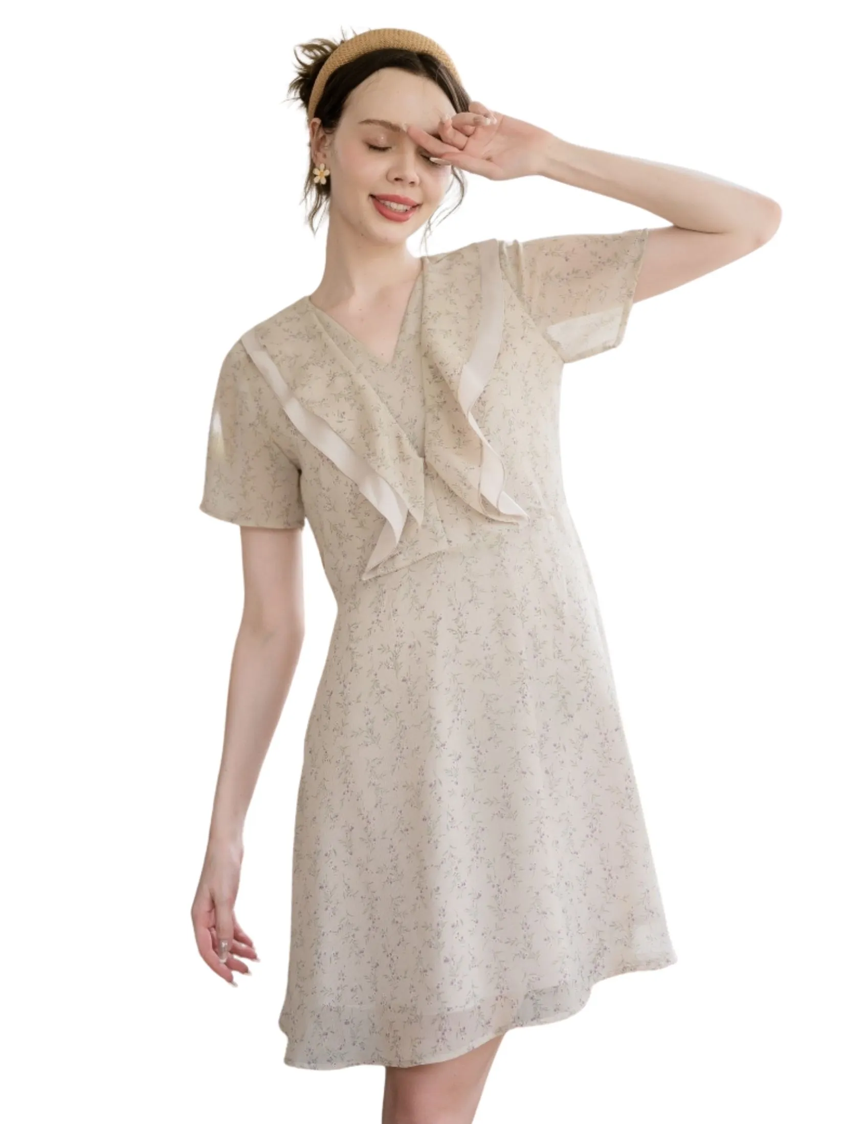 AMILA Women Dress Short Sleeves Chiffon Angora Light Grey AMILA Women Dress Short Sleeves Chiffon Angora Light Grey