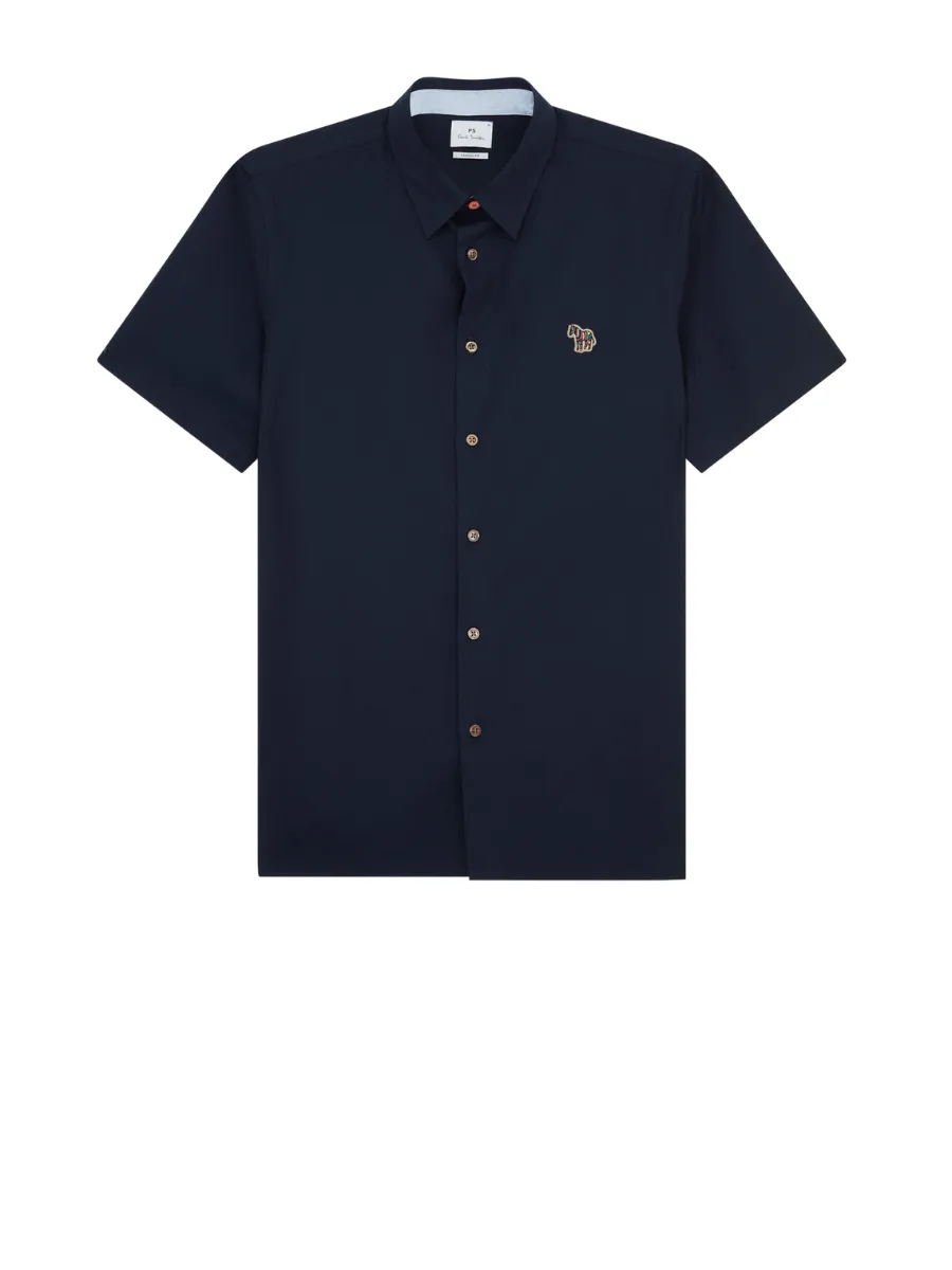 PAUL SMITH SHIRTS MENS SS CASUAL FIT SHIRT ZEB BADGE INKY BLUE