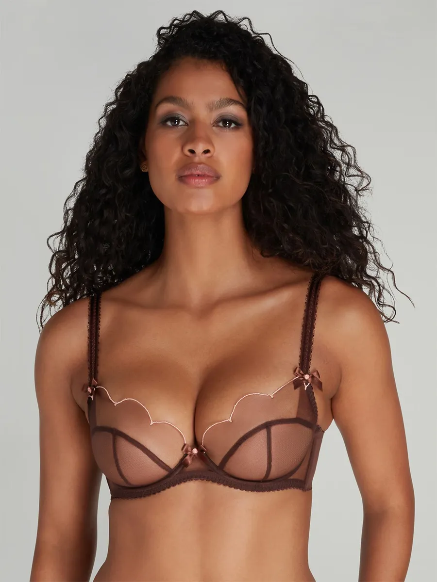 AGENT PROVOCATEUR Women Plunge Underwired Bra Brown And Peach AGENT PROVOCATEUR Women Plunge Underwired Bra Brown And Peach