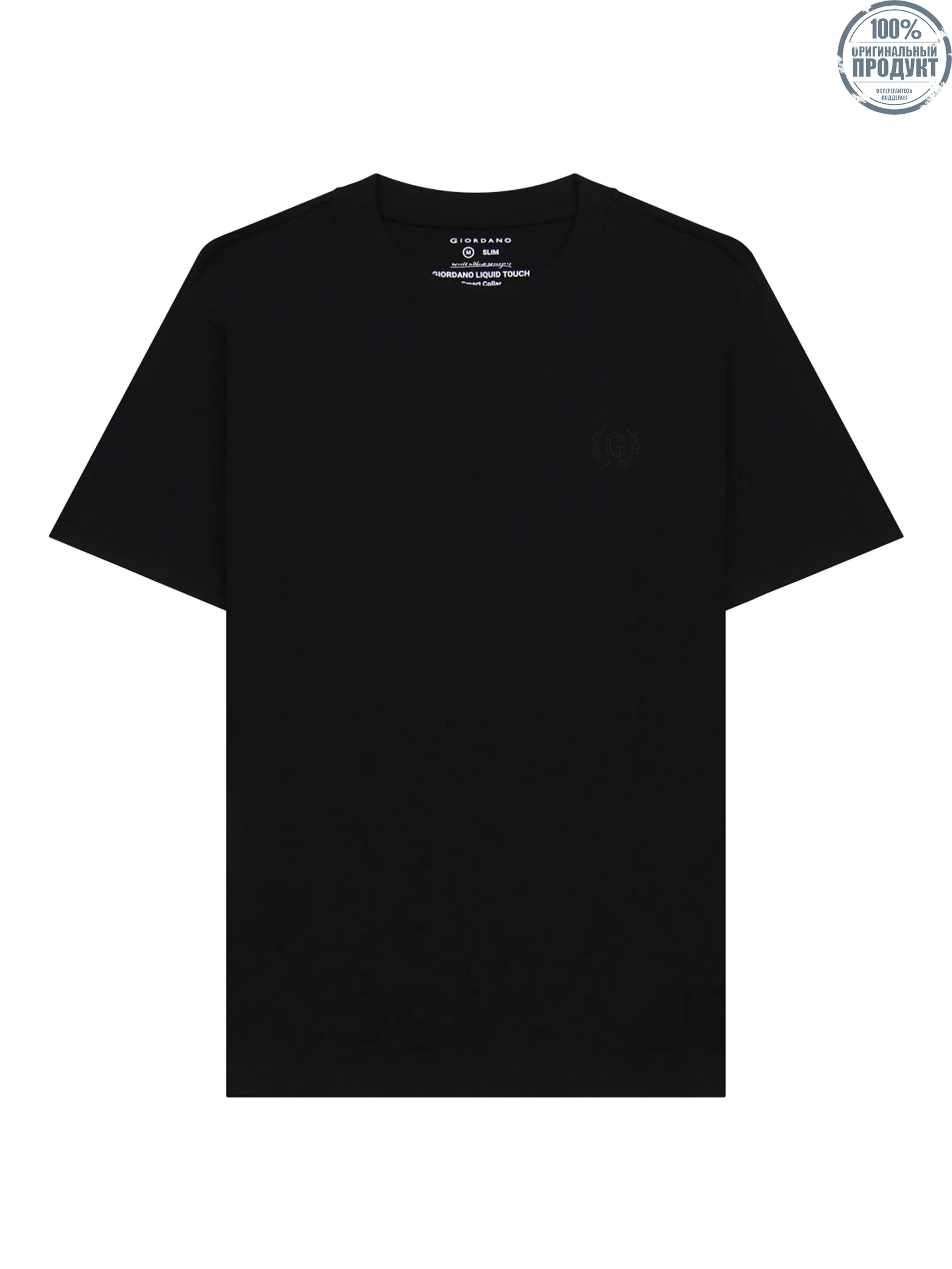 GIORDANO Men's Slim Cotton Embroidery Tee (Liquid Touch) Signature Black GIORDANO Men's Slim Cotton Embroidery Tee (Liquid Touch) Signature Black