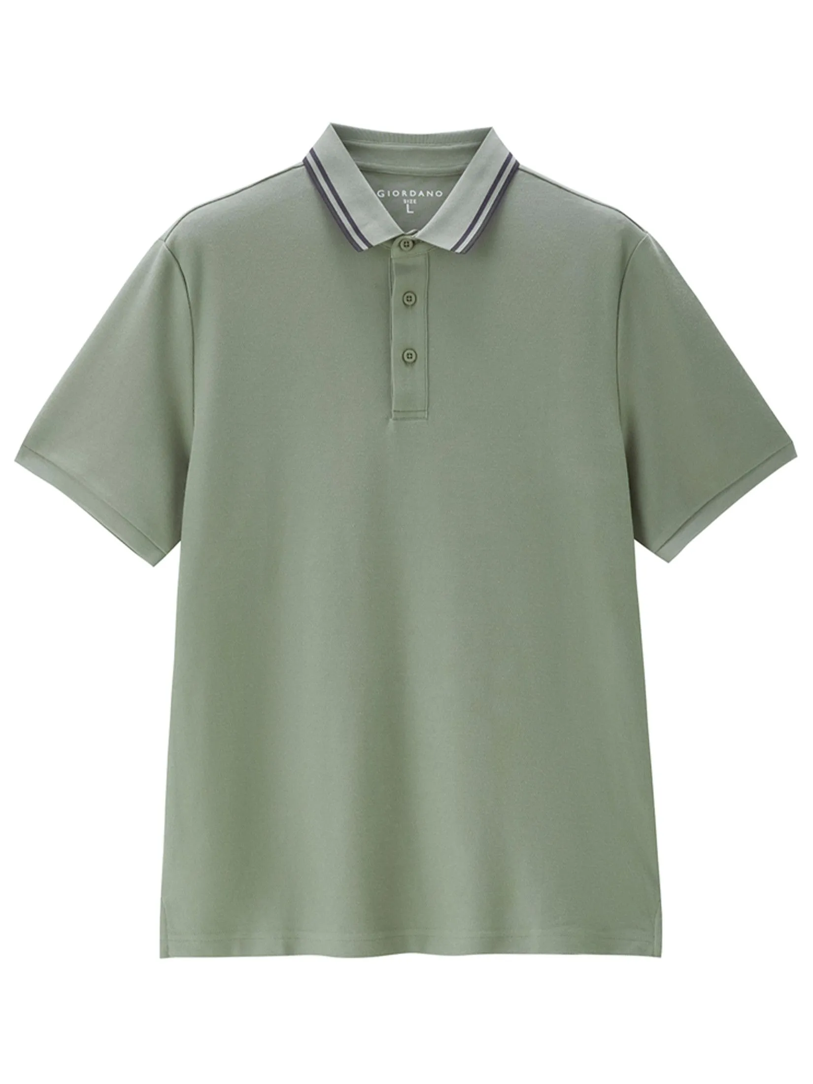 GIORDANO Men's Beau Monde Contrasting Ice Cooling Polo Shirt Green GIORDANO Men's Beau Monde Contrasting Ice Cooling Polo Shirt Green