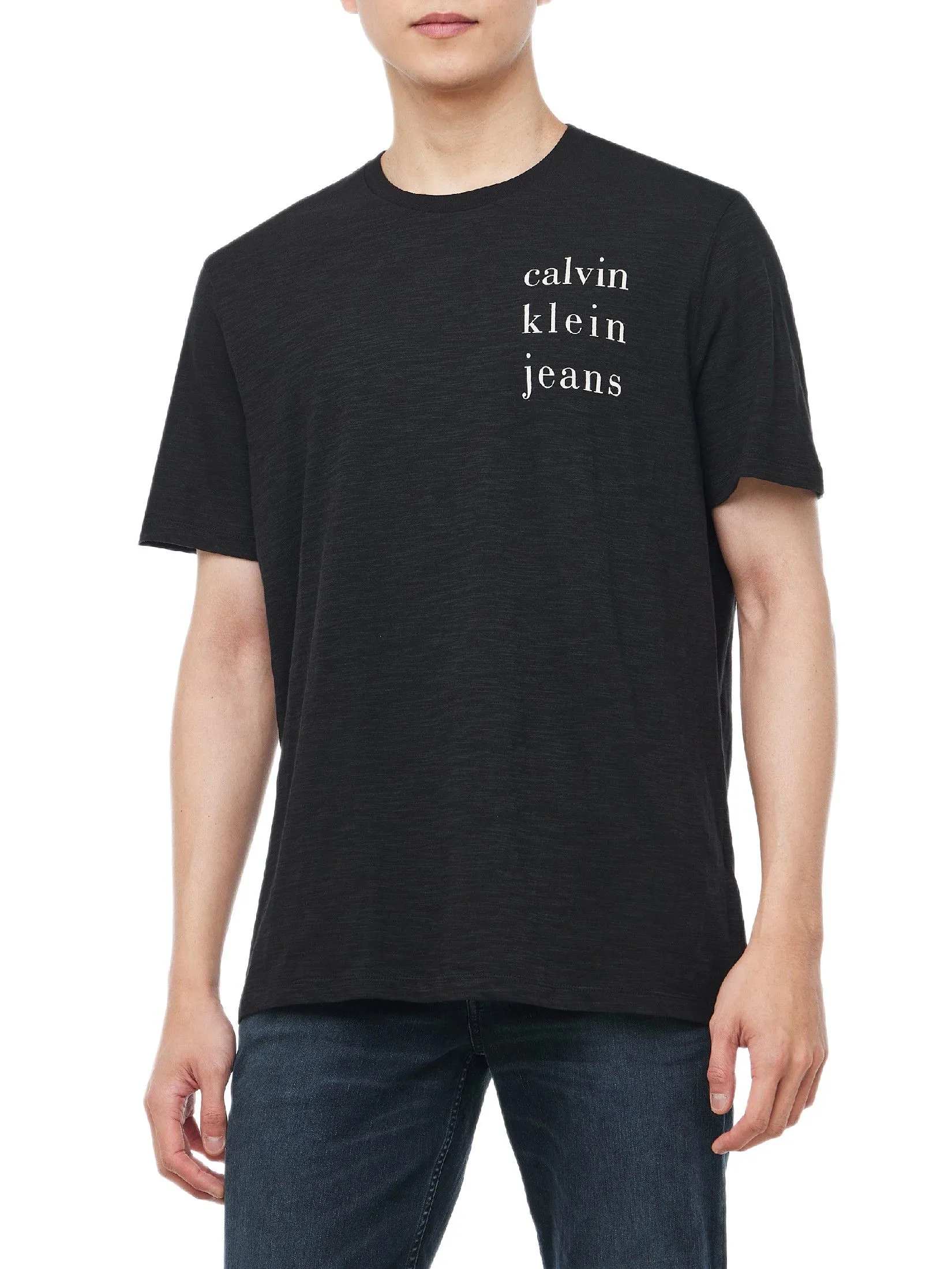 CALVIN KLEIN Men's Spaced Logo Graphic Regular Short Sleeve T-Shirt Black CALVIN KLEIN Men's Spaced Logo Graphic Regular Short Sleeve T-Shirt Black