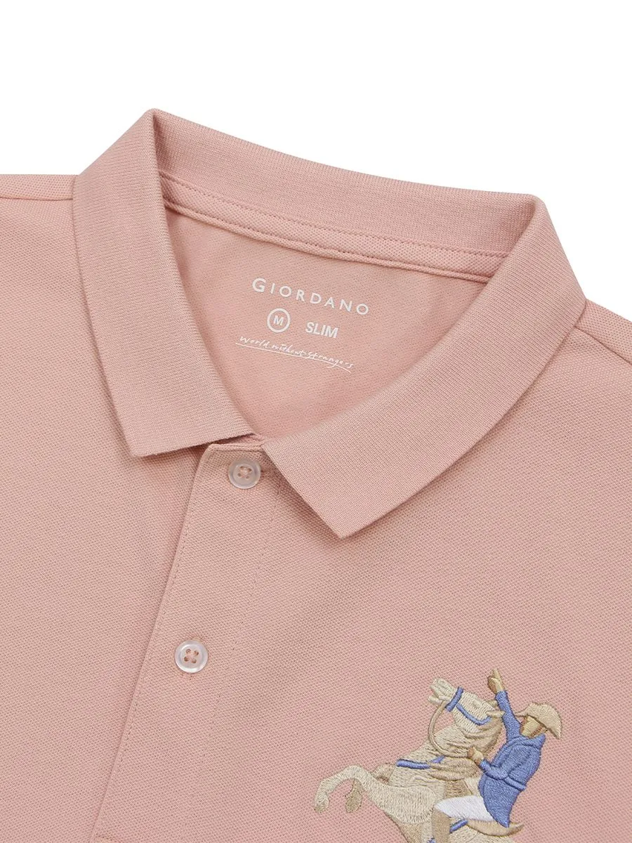 GIORDANO Men's Pique Slim Fit Embroidery Napoleon Polo Evening Sand Pink GIORDANO Men's Pique Slim Fit Embroidery Napoleon Polo Evening Sand Pink
