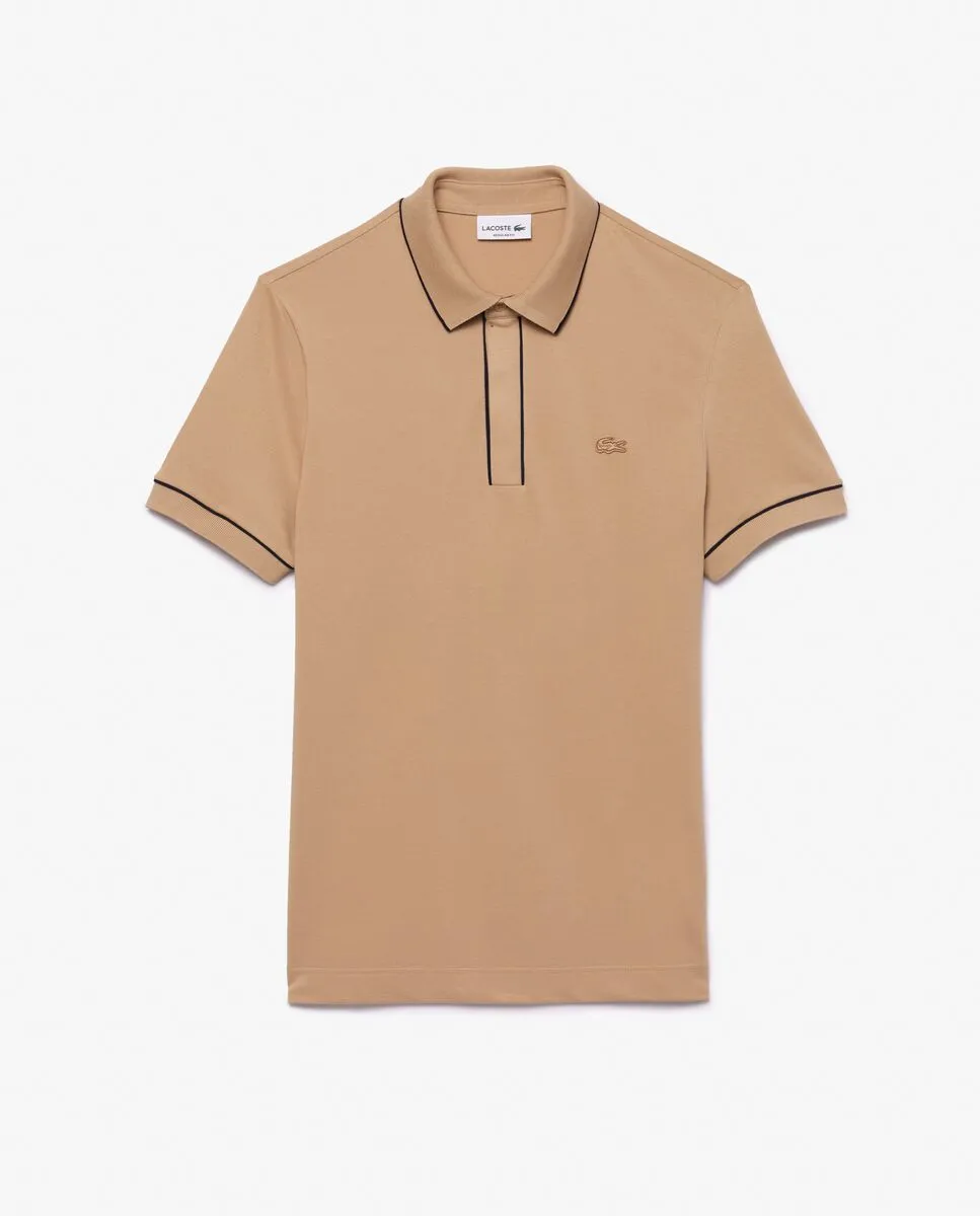LACOSTE Regular Fit Paris Stretch Piqu  Polo Shirt Beige LACOSTE Regular Fit Paris Stretch Piqu  Polo Shirt Beige