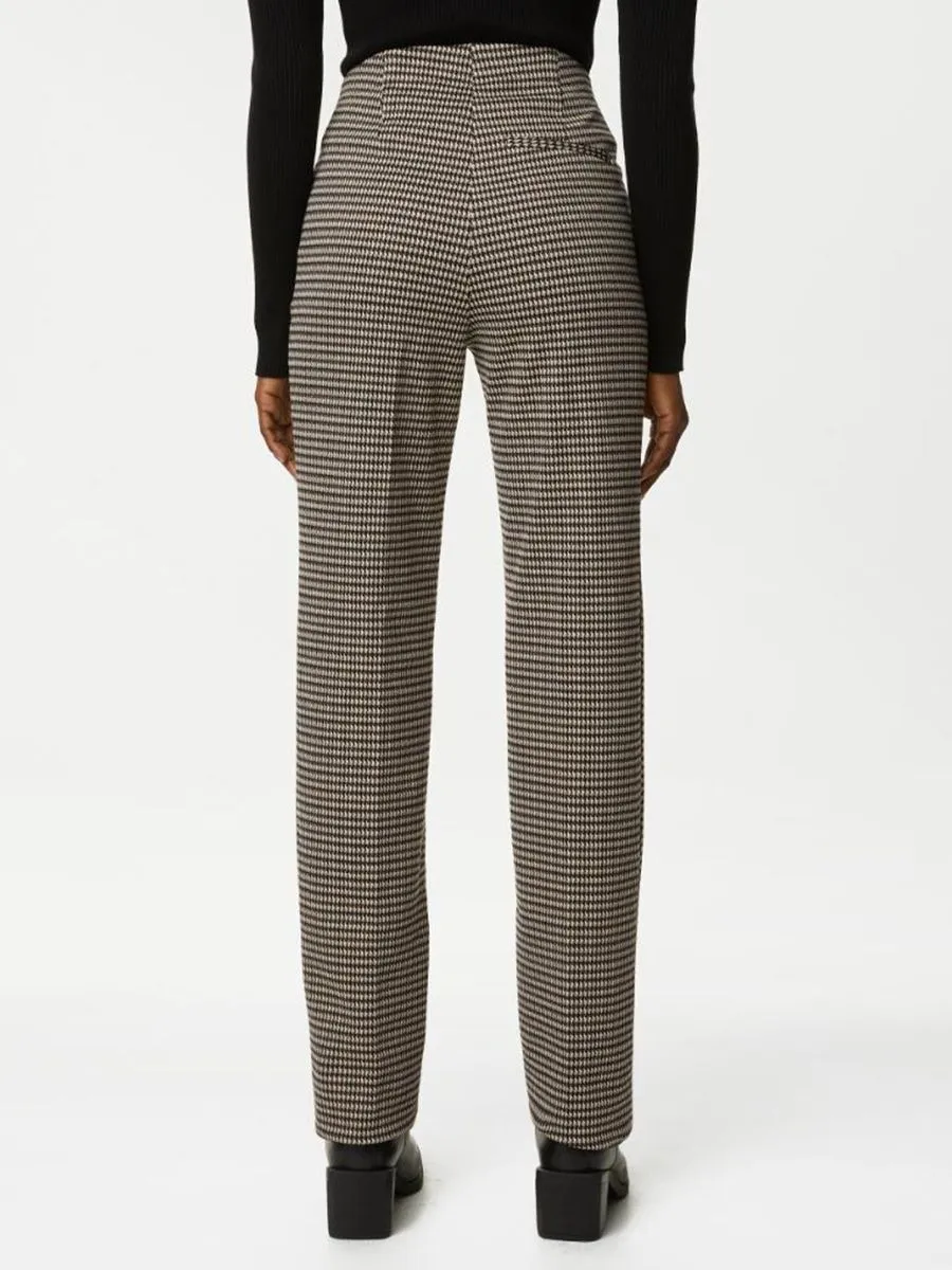 MARKS & SPENCER Women Trousers Twill Jersey Houndstooth Pintuck Brown Mix MARKS & SPENCER Women Trousers Twill Jersey Houndstooth Pintuck Brown Mix