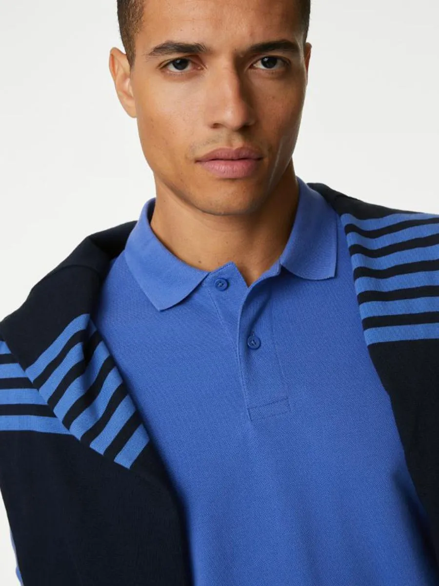 MARKS & SPENCER Men Polo Shirt Pure Cotton Pique O4_Mid Blue MARKS & SPENCER Men Polo Shirt Pure Cotton Pique O4_Mid Blue