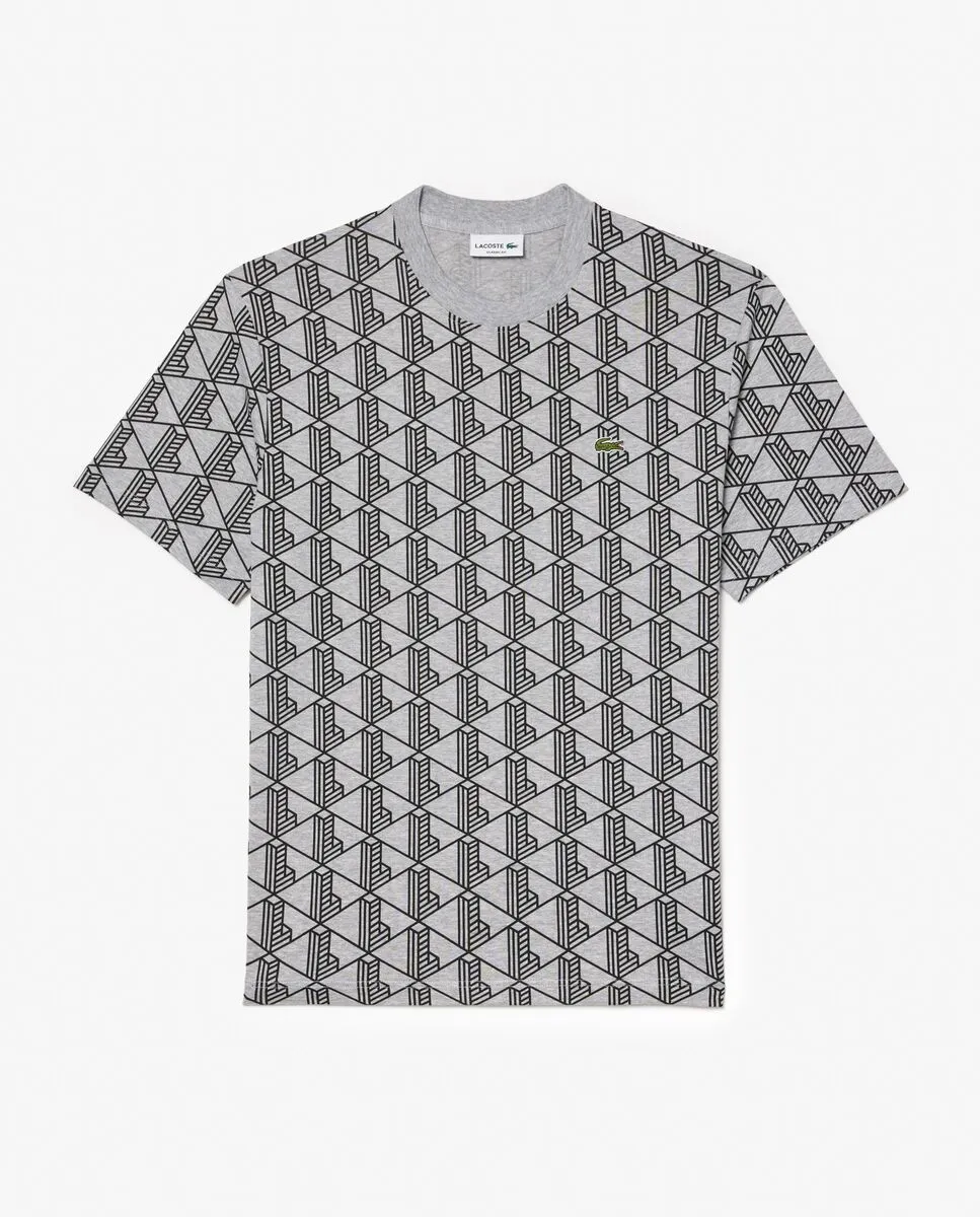 LACOSTE Monogram Cotton T-shirt Grey LACOSTE Monogram Cotton T-shirt Grey