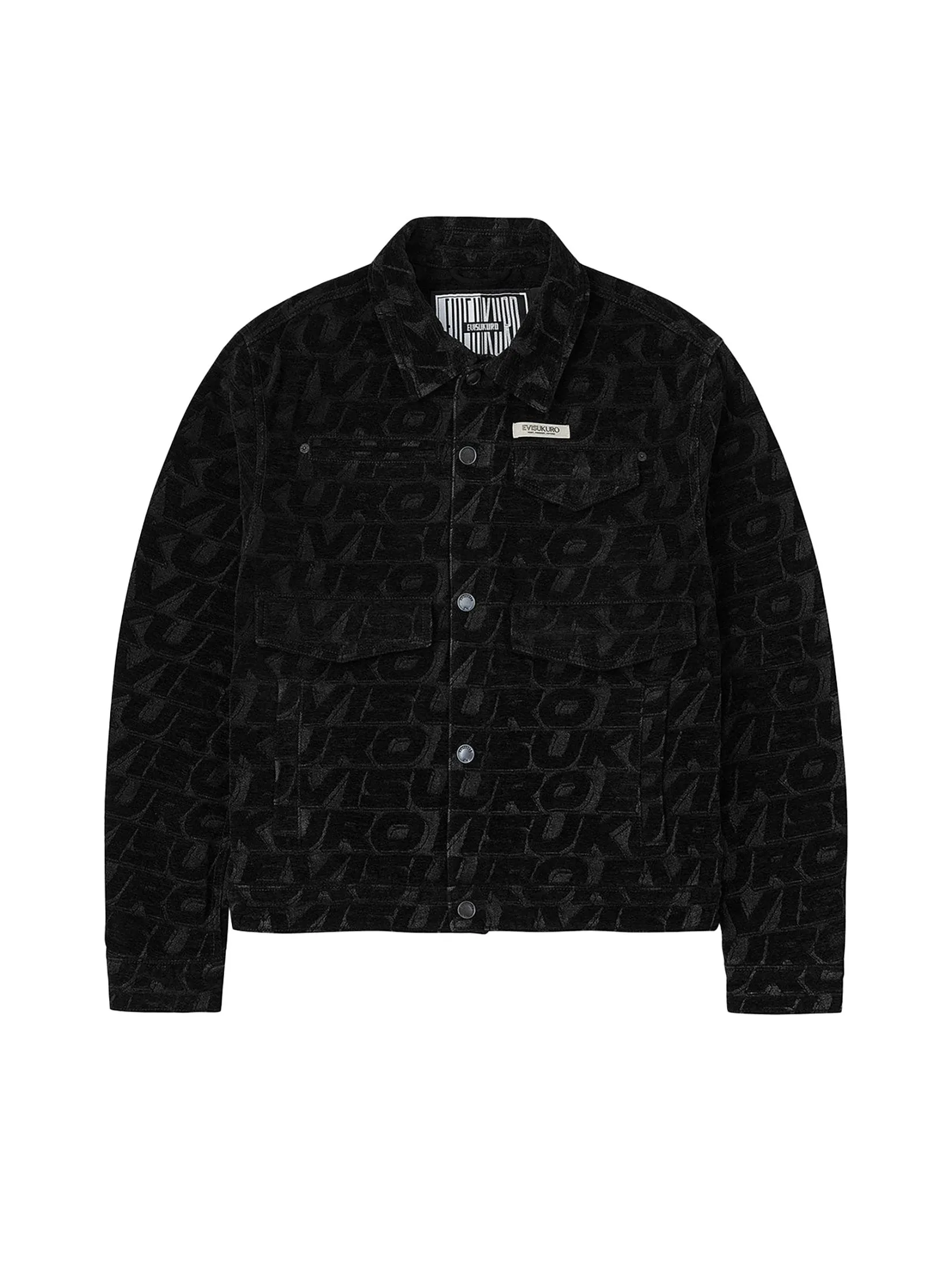 EVISU Men Work Jacket Allover EVISUKURO Jacquard Regular Fit Black EVISU Men Work Jacket Allover EVISUKURO Jacquard Regular Fit Black