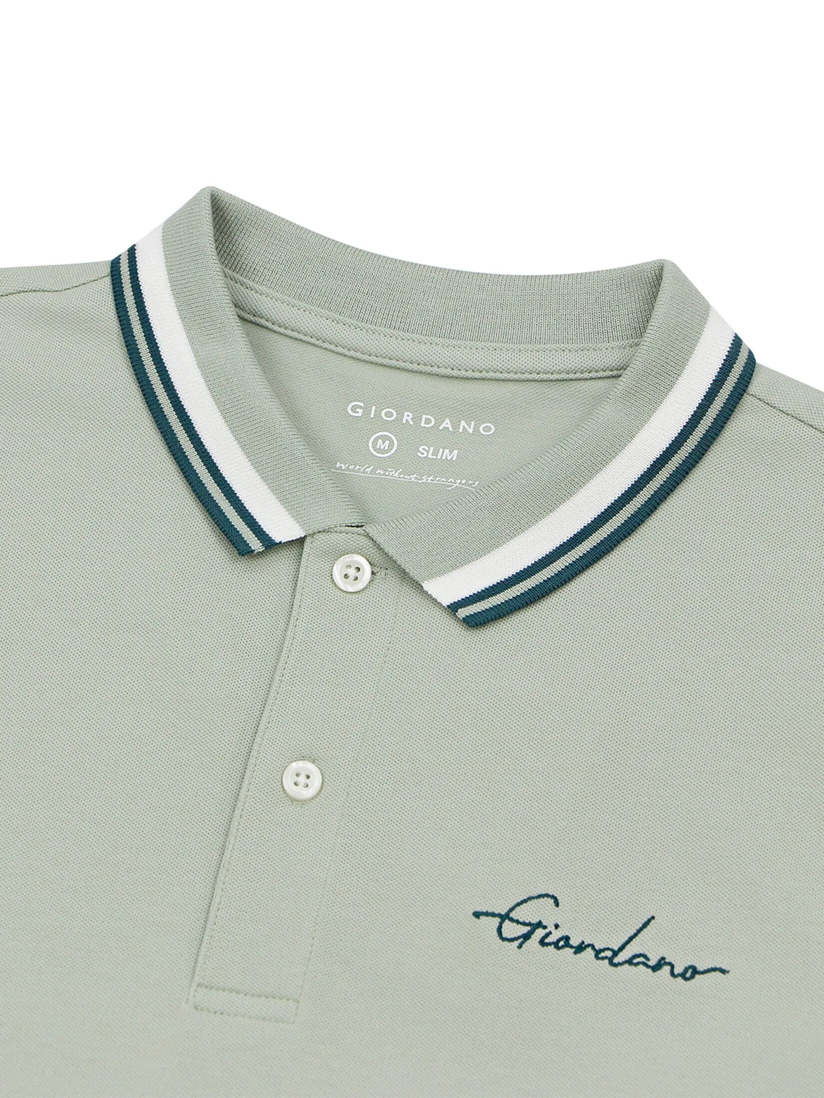 GIORDANO Men's Signature Pique Embroidery Solid Polo Frosty pine green GIORDANO Men's Signature Pique Embroidery Solid Polo Frosty pine green
