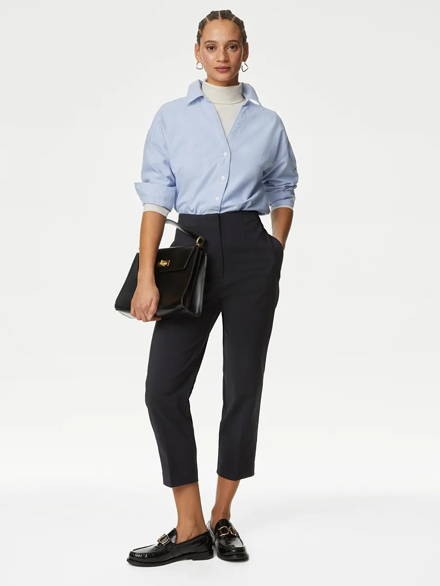 MARKS & SPENCER Women Cropped Trousers Cotton Blend Slim Fit MARKS & SPENCER Women Cropped Trousers Cotton Blend Slim Fit