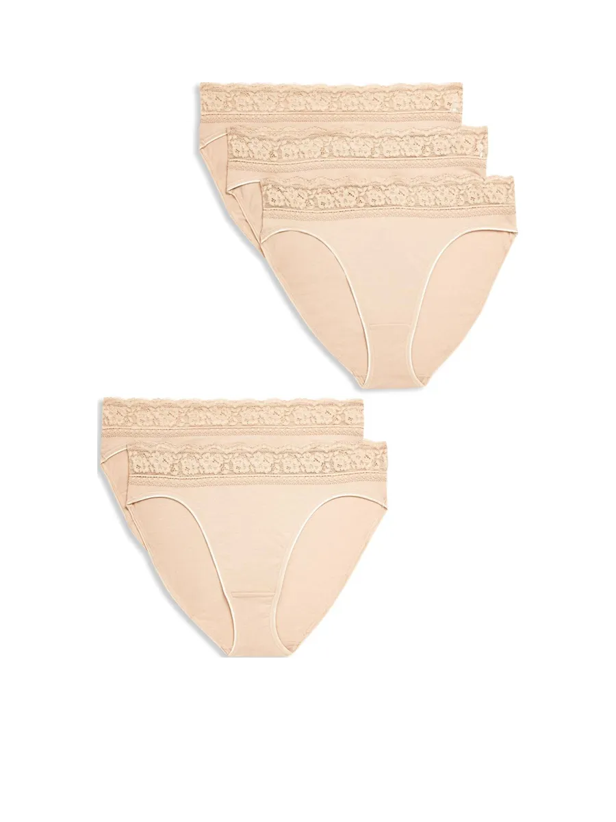 MARKS & SPENCER Women Knickers Cotton Lycra & Lace 5pk Tan