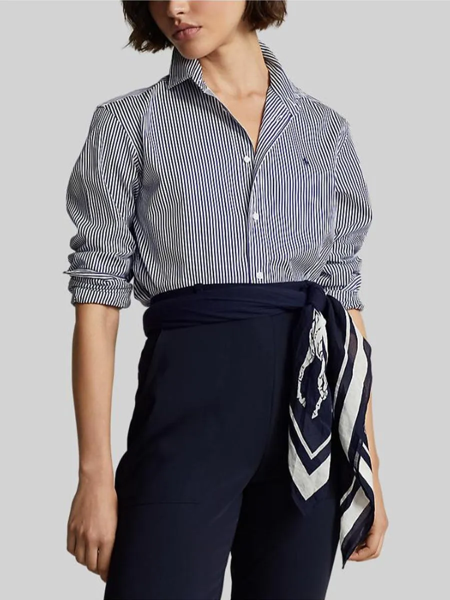 POLO RALPH LAUREN Women Shirt-Classic Fit Striped Cotton Shirt-White POLO RALPH LAUREN Women Shirt-Classic Fit Striped Cotton Shirt-White