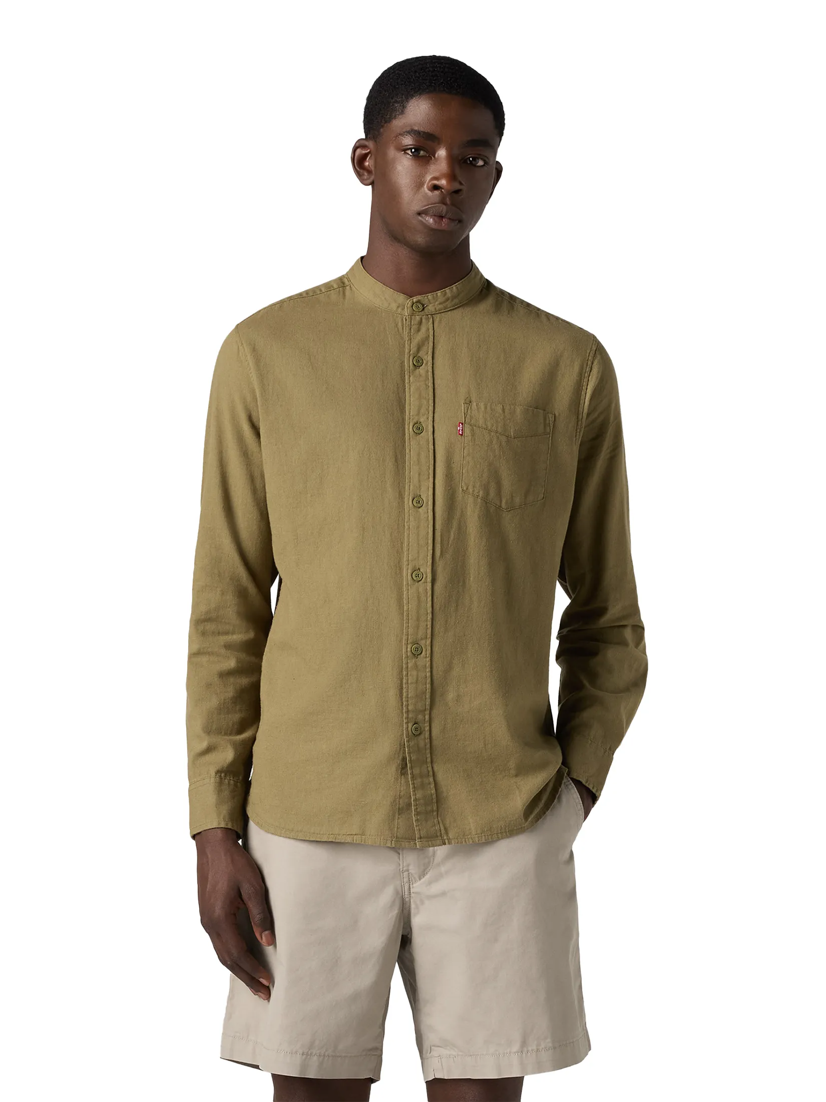 LEVI'S Men's Banded Collar 1 Pocket Shirt Green
