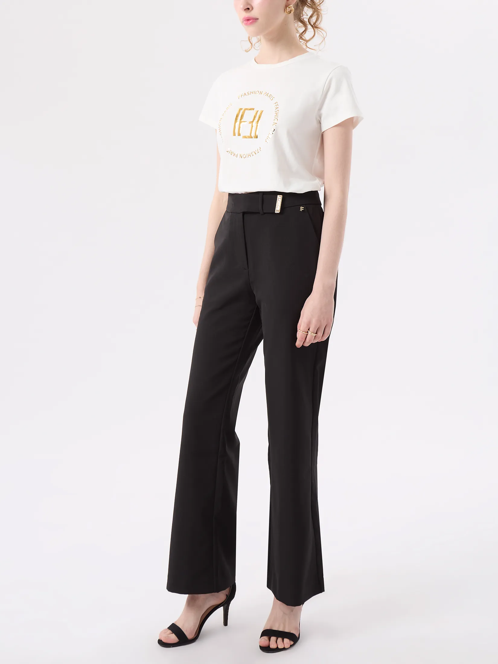 F-FASHION Fit and Flare Trousers Women Black F-FASHION Fit and Flare Trousers Women Black