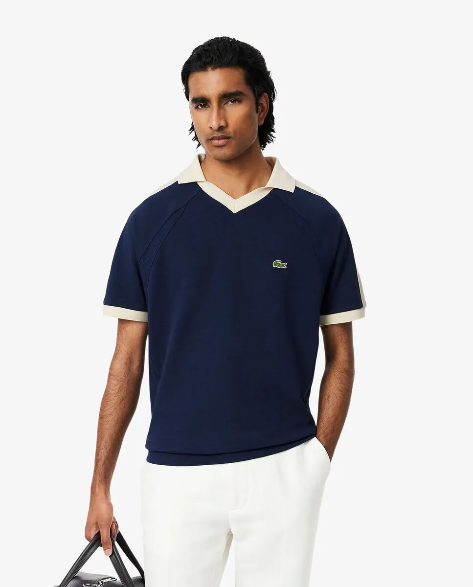 LACOSTE Classic Fit Piqu  Panel Polo Shirt Blue LACOSTE Classic Fit Piqu  Panel Polo Shirt Blue