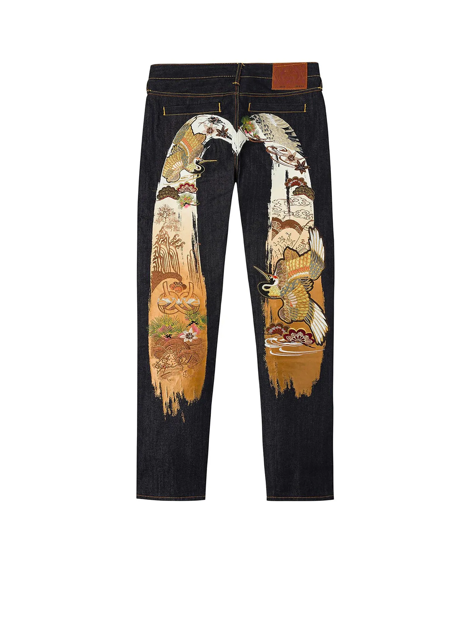 EVISU Men Jeans Grateful Crane Daicock Print Taper Indigo