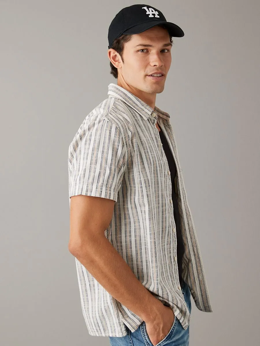 American Eagle MEN BROOKE STRIPE TERRY SLUB SHIRT 131 CHALK American Eagle MEN BROOKE STRIPE TERRY SLUB SHIRT 131 CHALK