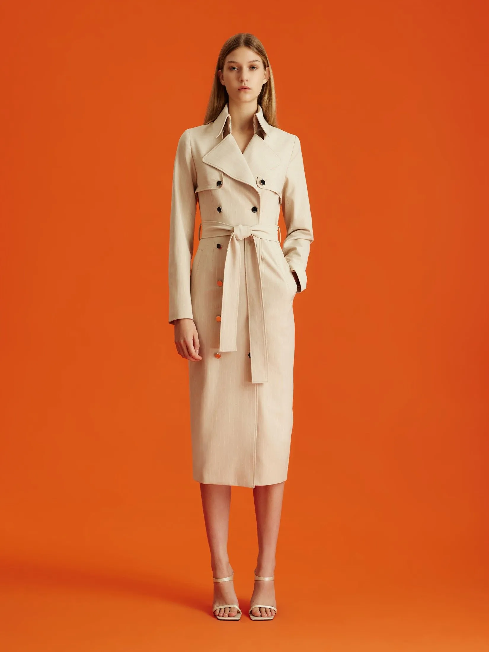 ASAVA (AW24 )Milana Pinstriped Trench Women Dress Beige ASAVA (AW24 )Milana Pinstriped Trench Women Dress Beige