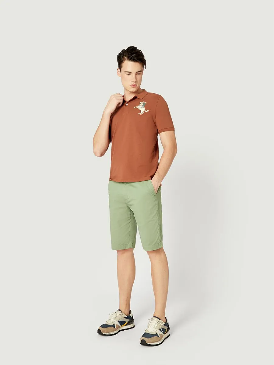 GIORDANO Men's Pique Slim Fit Embroidery Napoleon Polo Coconut Shell Brown GIORDANO Men's Pique Slim Fit Embroidery Napoleon Polo Coconut Shell Brown