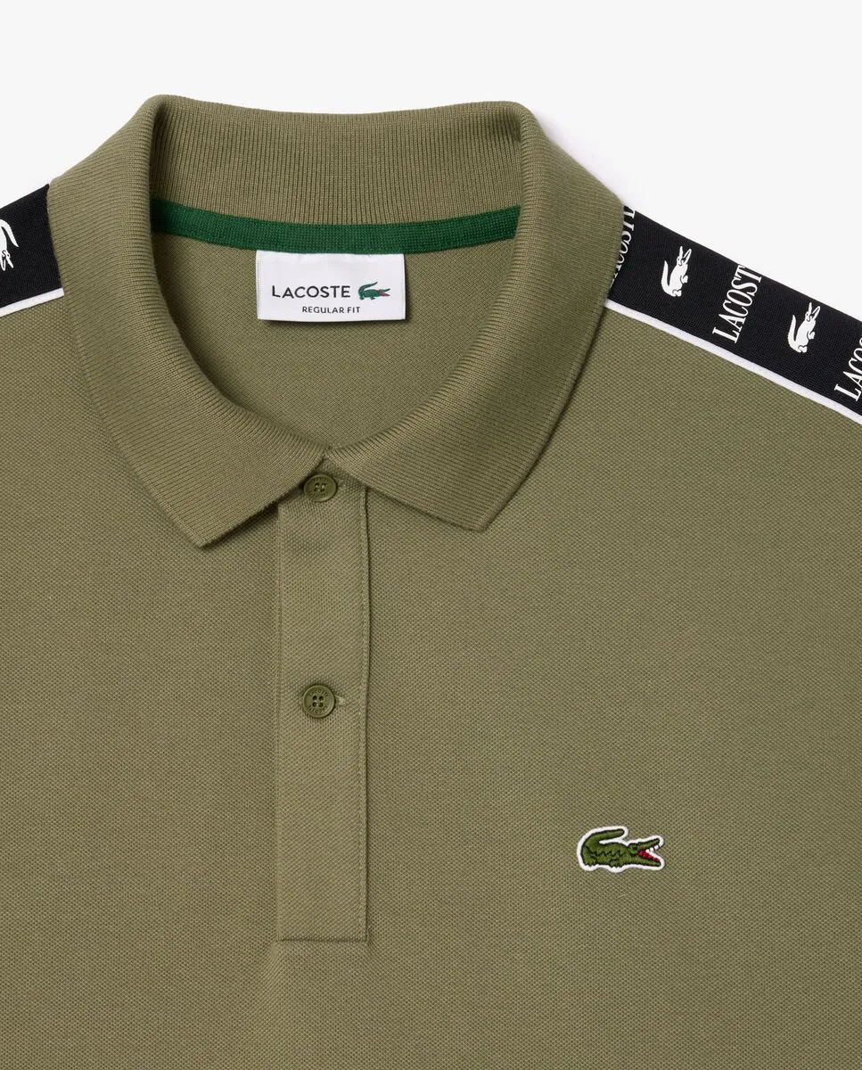 LACOSTE Regular Fit Logo Stripe Mini Piqu  Polo Shirt Green LACOSTE Regular Fit Logo Stripe Mini Piqu  Polo Shirt Green