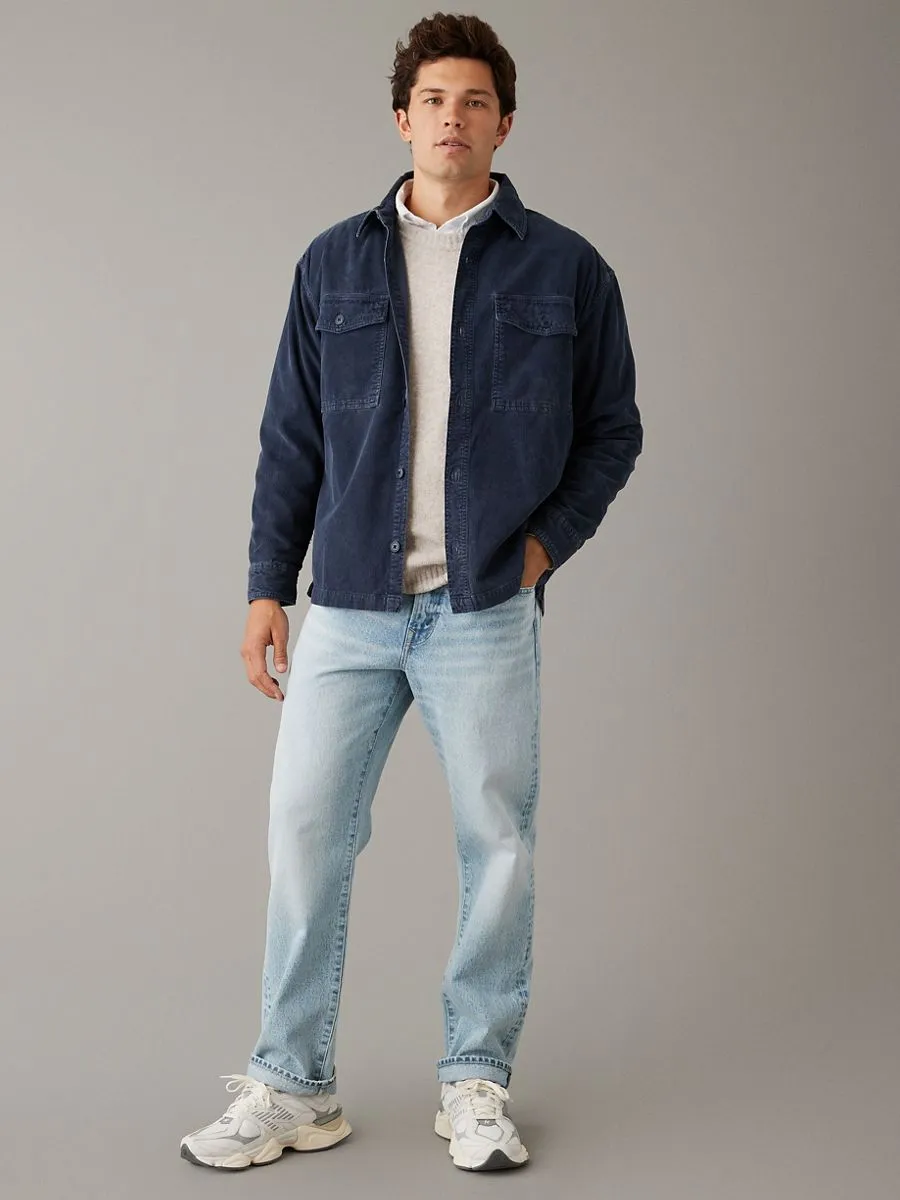 American Eagle MEN SHIPMATE BLUE GARMENT DYED CORDUROY OVERSHIRT 419 WATERFALL SPLASH American Eagle MEN SHIPMATE BLUE GARMENT DYED CORDUROY OVERSHIRT 419 WATERFALL SPLASH