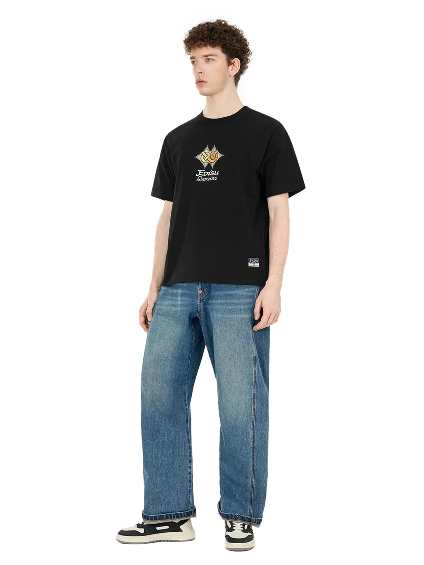 EVISU Men T-Shirt Hakutaku Print Relax Fit Black EVISU Men T-Shirt Hakutaku Print Relax Fit Black