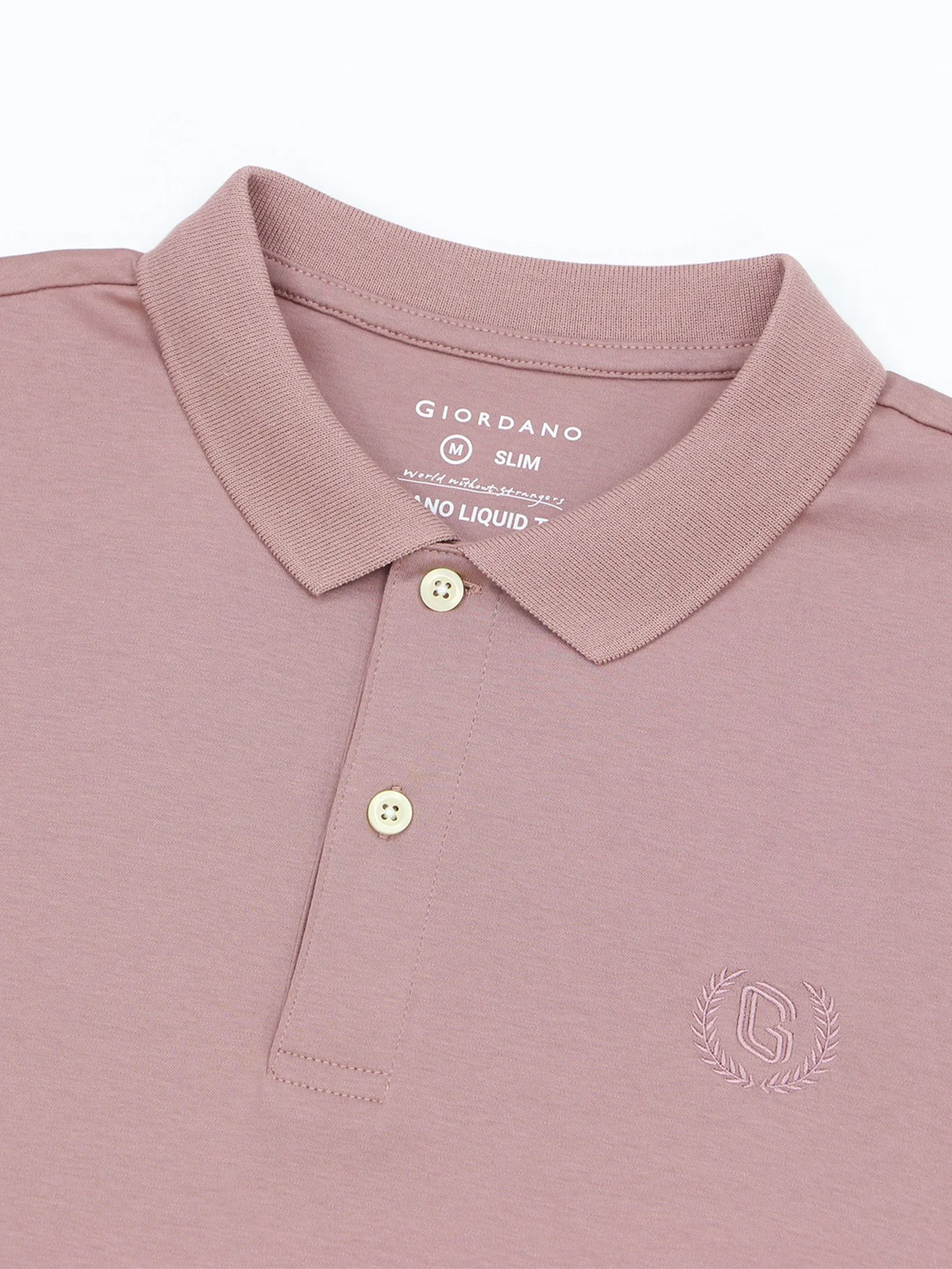 GIORDANO Men's Interlock Embroidery Polo (Liquid Touch) Smoky Pink GIORDANO Men's Interlock Embroidery Polo (Liquid Touch) Smoky Pink