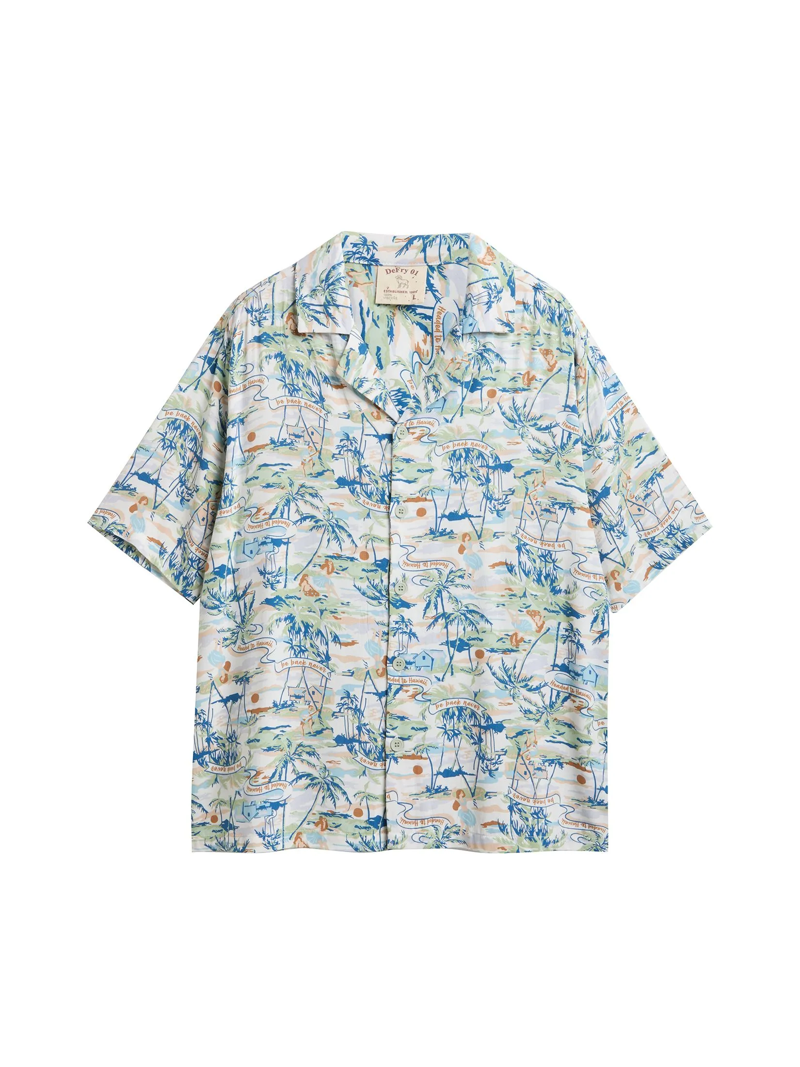 DEFRY 01 Men Shirt Short Sleeves Hawaiian Style Off White DEFRY 01 Men Shirt Short Sleeves Hawaiian Style Off White