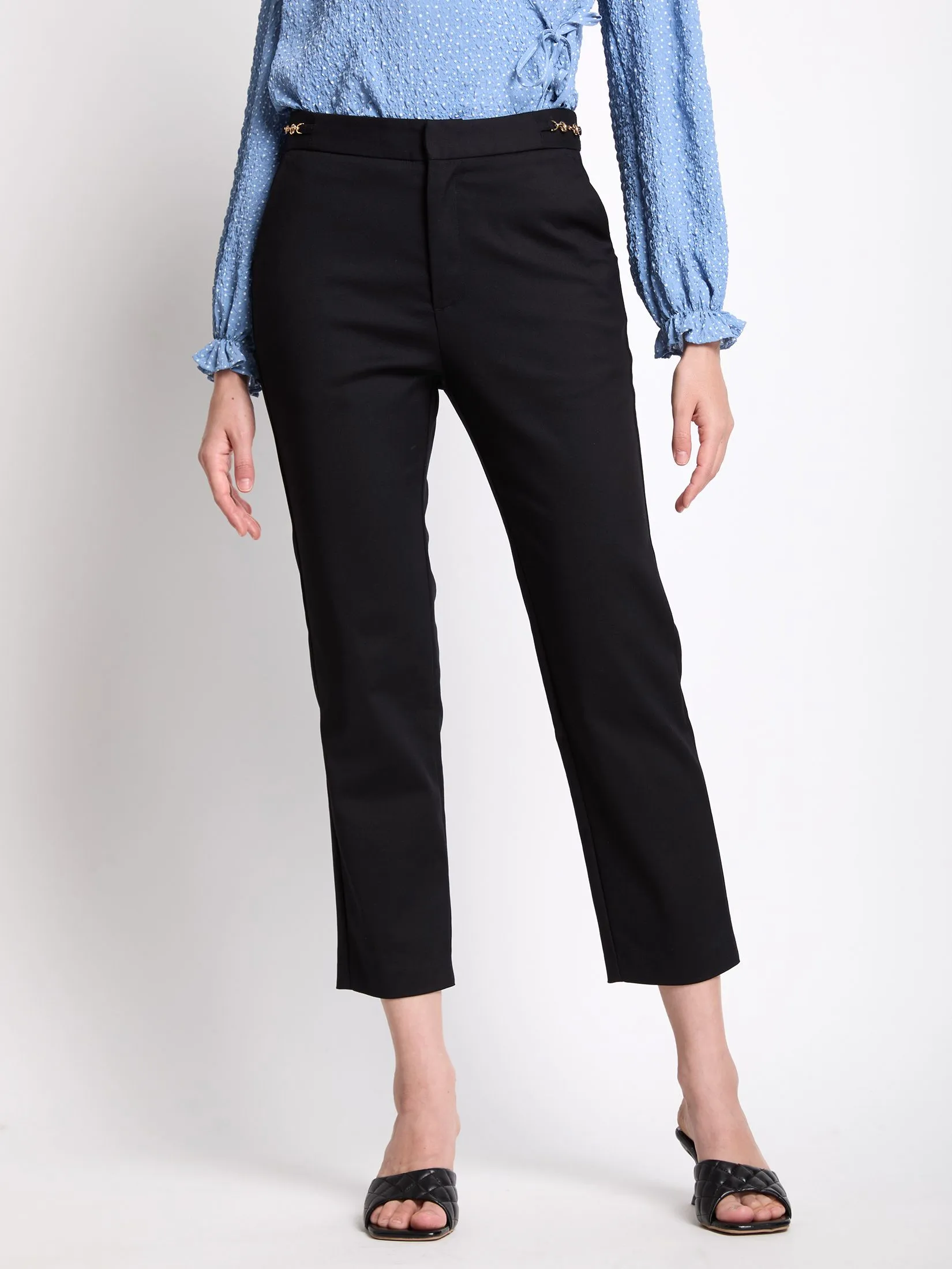 FOF Women Pants Slim Fit with Chain Detail Black FOF Women Pants Slim Fit with Chain Detail Black