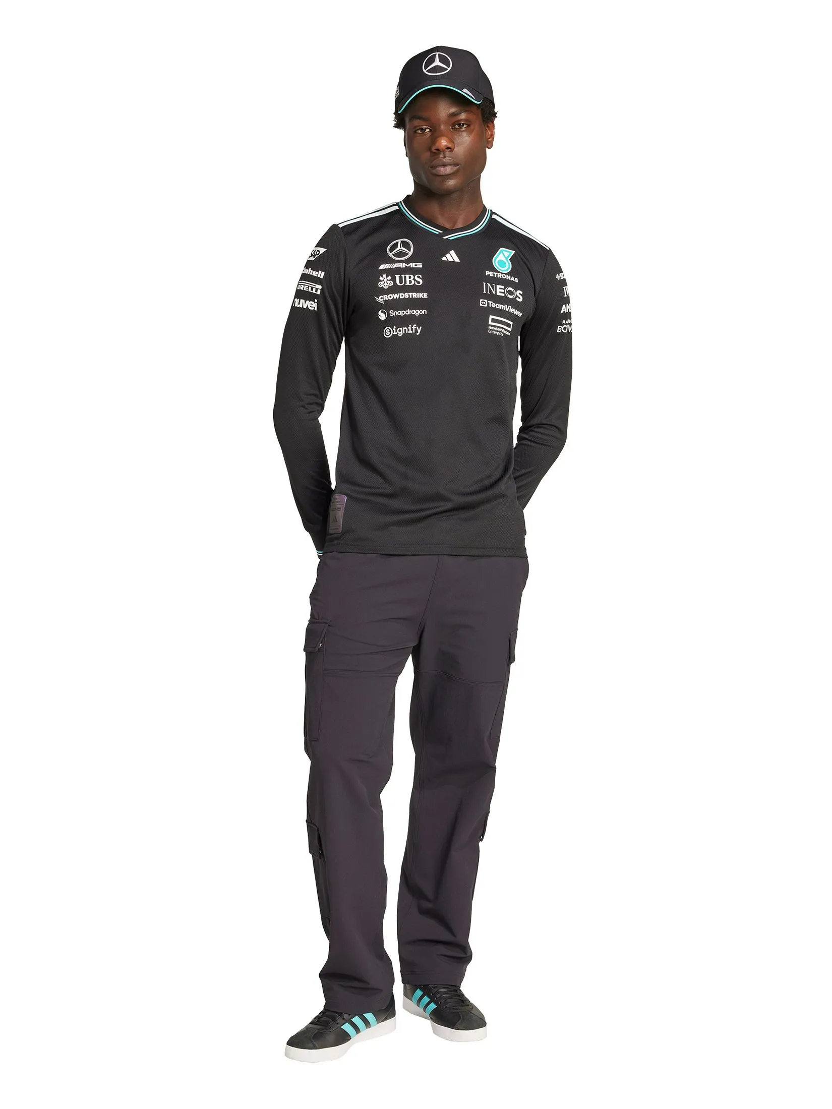 ADIDAS Men Driver Jersey Authentic Long Sleeve Mercedes - Amg Petronas Formula One Team Black ADIDAS Men Driver Jersey Authentic Long Sleeve Mercedes - Amg Petronas Formula One Team Black