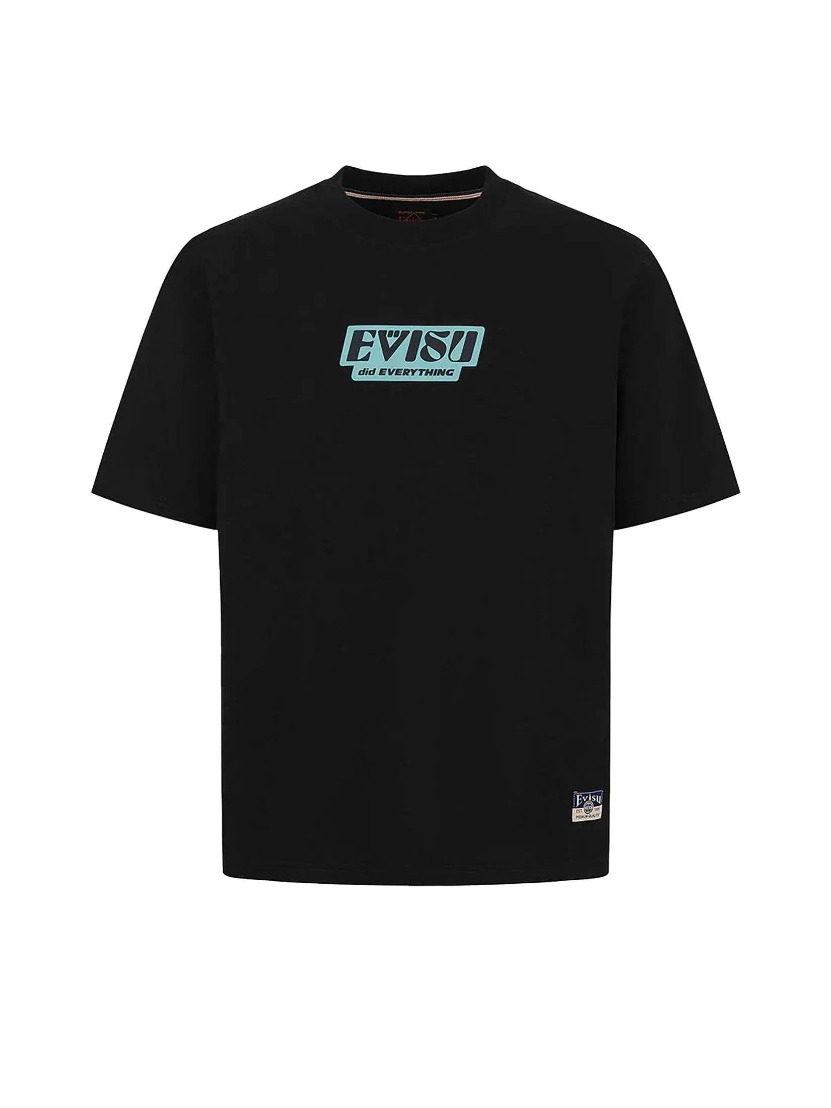 EVISU Men T-Shirt Slogan and Totem Daicock Print Relax Fit Black EVISU Men T-Shirt Slogan and Totem Daicock Print Relax Fit Black