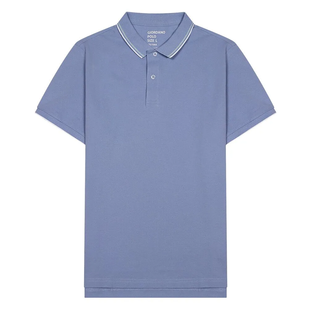 GIORDANO Purple Men's Solid Cotton Lycra Short Sleeve Tapered Polo GIORDANO Purple Men's Solid Cotton Lycra Short Sleeve Tapered Polo