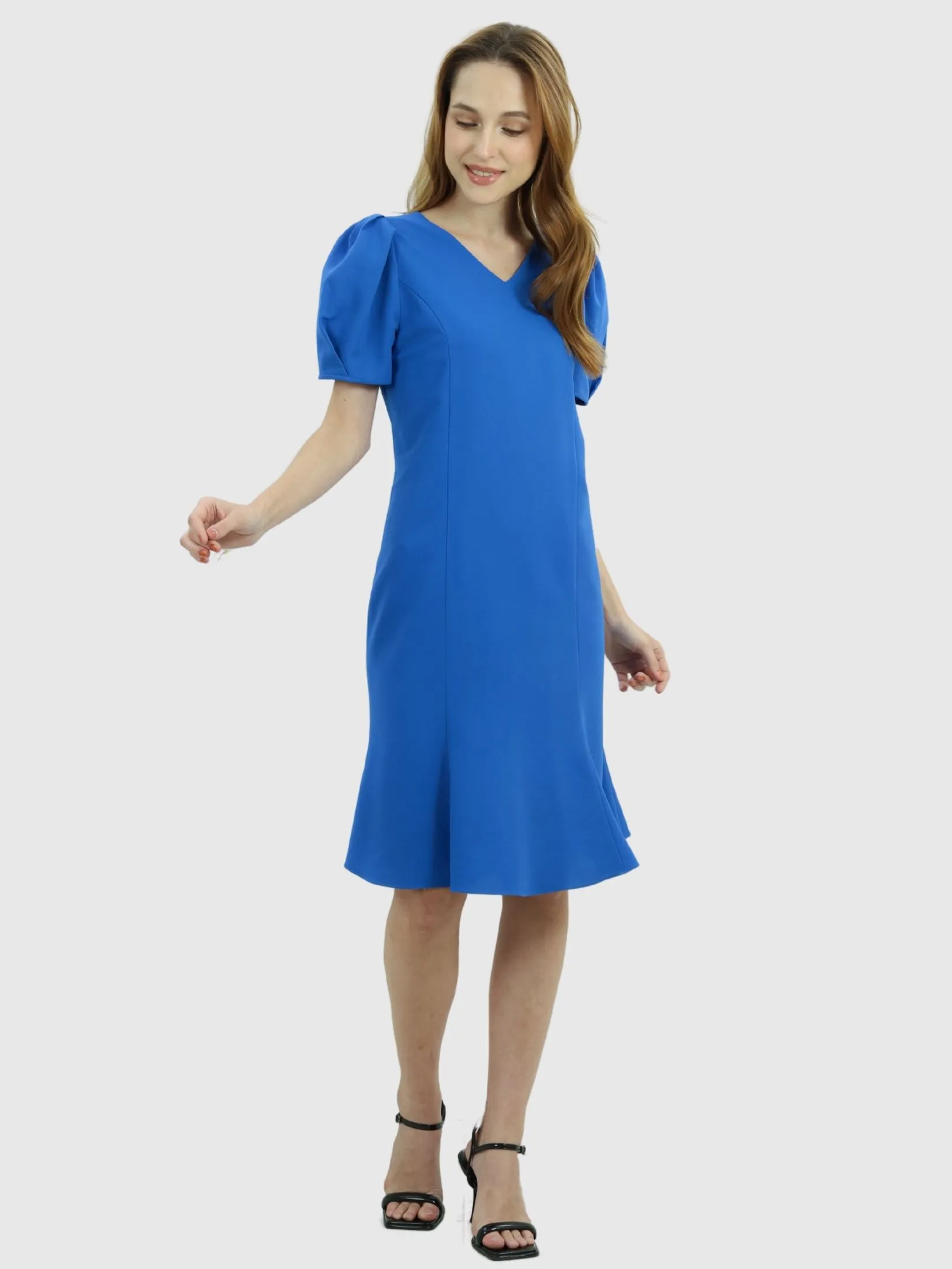 VERONIQA Women Dress Short Sleeves Dobby Blue VERONIQA Women Dress Short Sleeves Dobby Blue