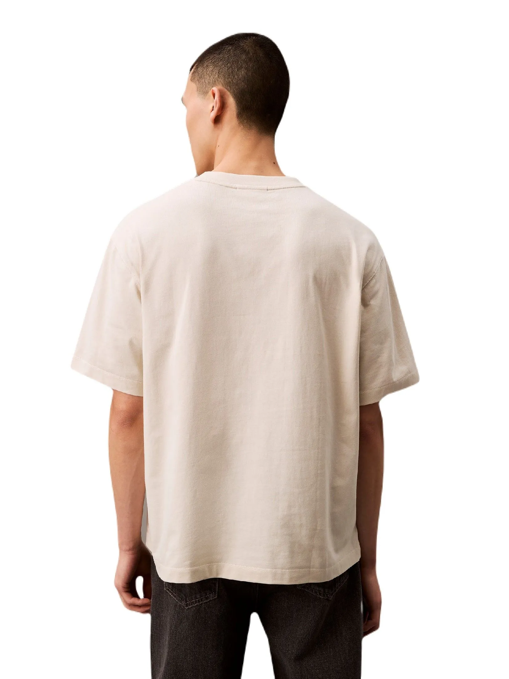 CALVIN KLEIN Men's Jersey Relaxed Pocket Tee Cream CALVIN KLEIN Men's Jersey Relaxed Pocket Tee Cream