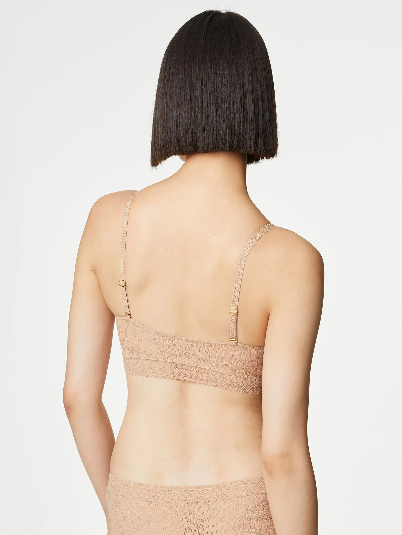 MARKS & SPENCER Women Bra Flexifit Lace Non Wired Bralette Tan MARKS & SPENCER Women Bra Flexifit Lace Non Wired Bralette Tan