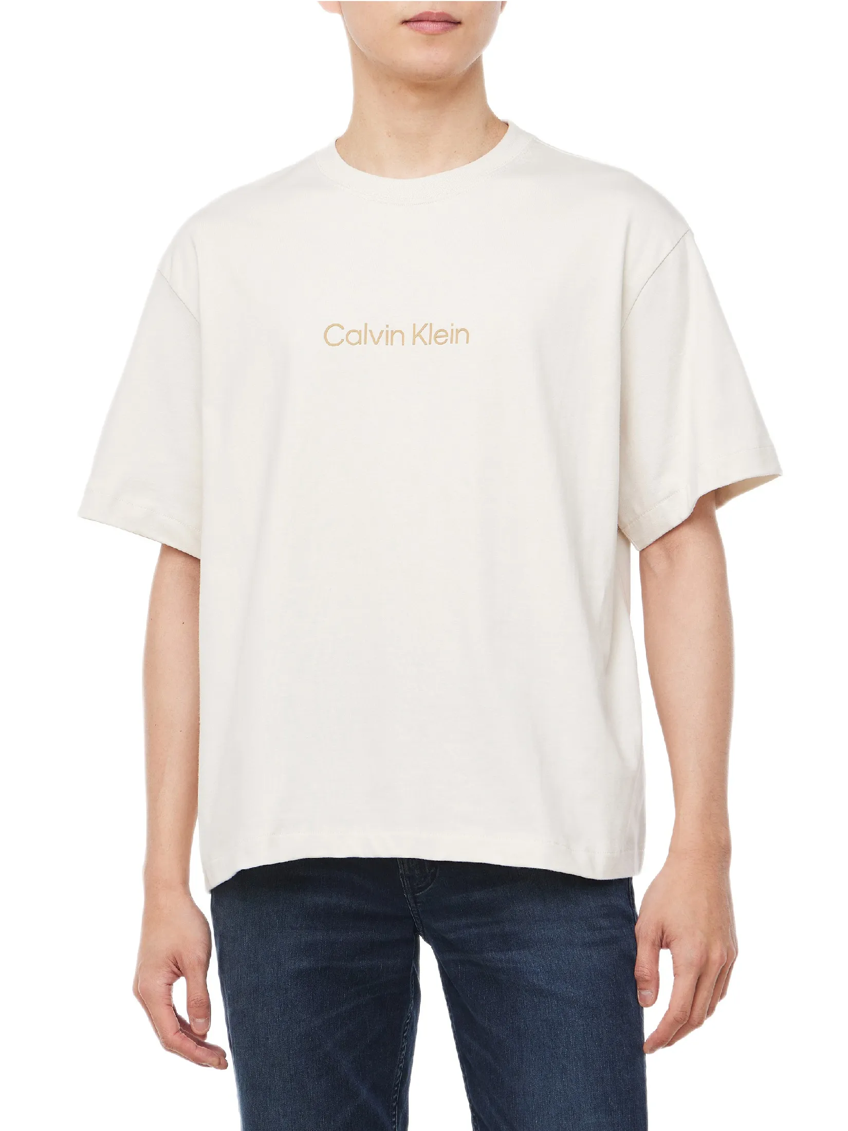 CALVIN KLEIN Men s Relaxed Fit Standard Logo Crew Neck Short Sleeve T-Shirt  Cream CALVIN KLEIN Men s Relaxed Fit Standard Logo Crew Neck Short Sleeve T-Shirt  Cream