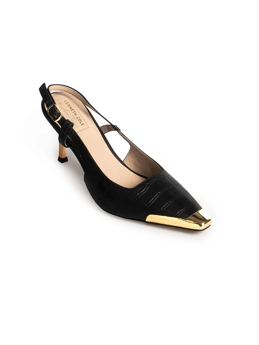 KENNETH COLE WOMEN HEELS ADIA SLINGBACKS X ANNE THONGPRASOM / JET BLACK CROC KENNETH COLE WOMEN HEELS ADIA SLINGBACKS X ANNE THONGPRASOM / JET BLACK CROC