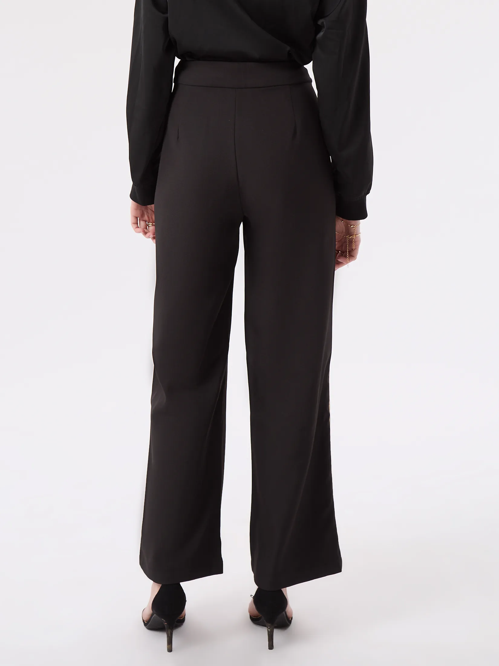 F-FASHION Wide-Leg Trousers Women Black F-FASHION Wide-Leg Trousers Women Black