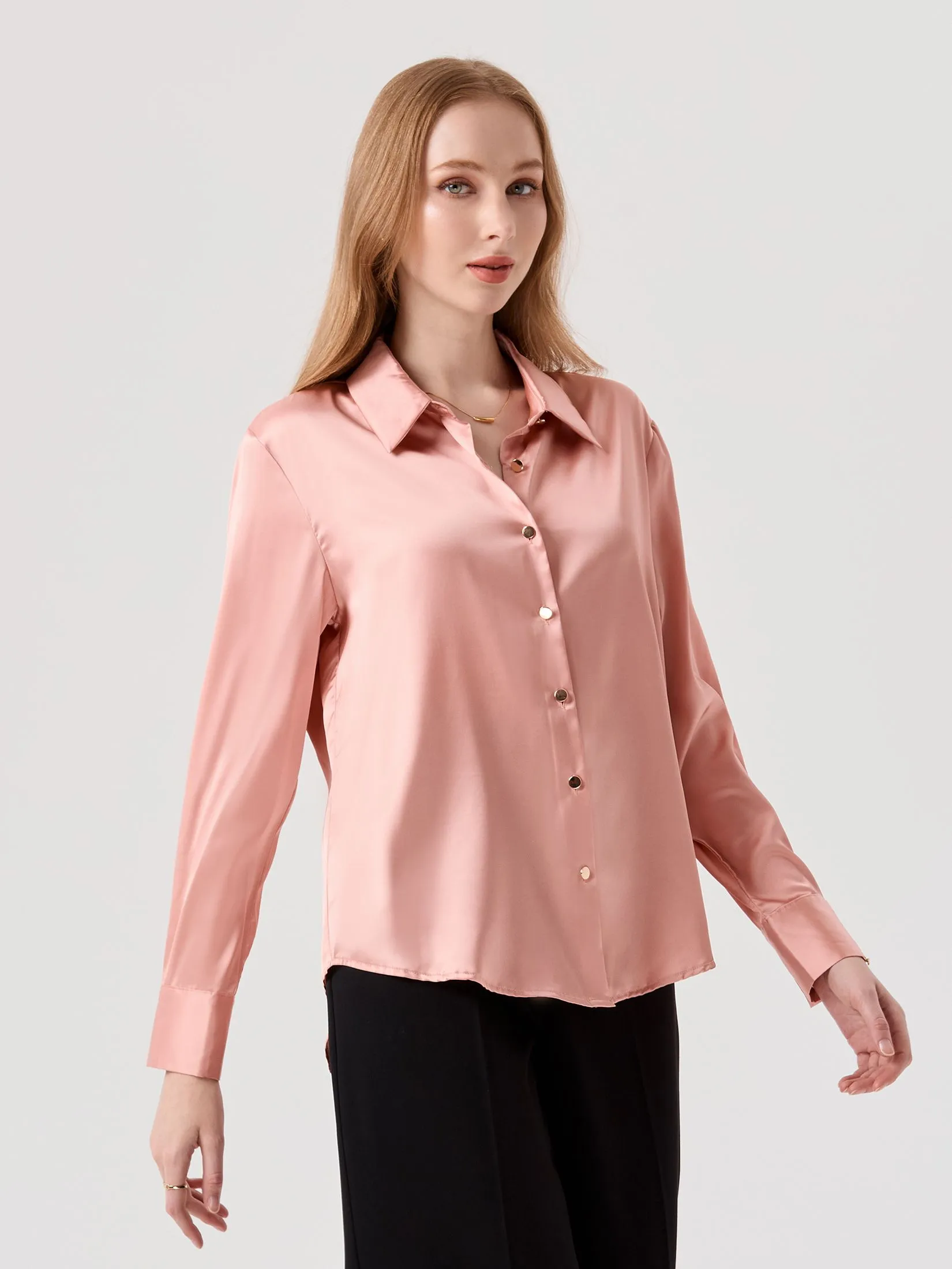 ESPADA Smooth Satin Shirt Woman Pink ESPADA Smooth Satin Shirt Woman Pink