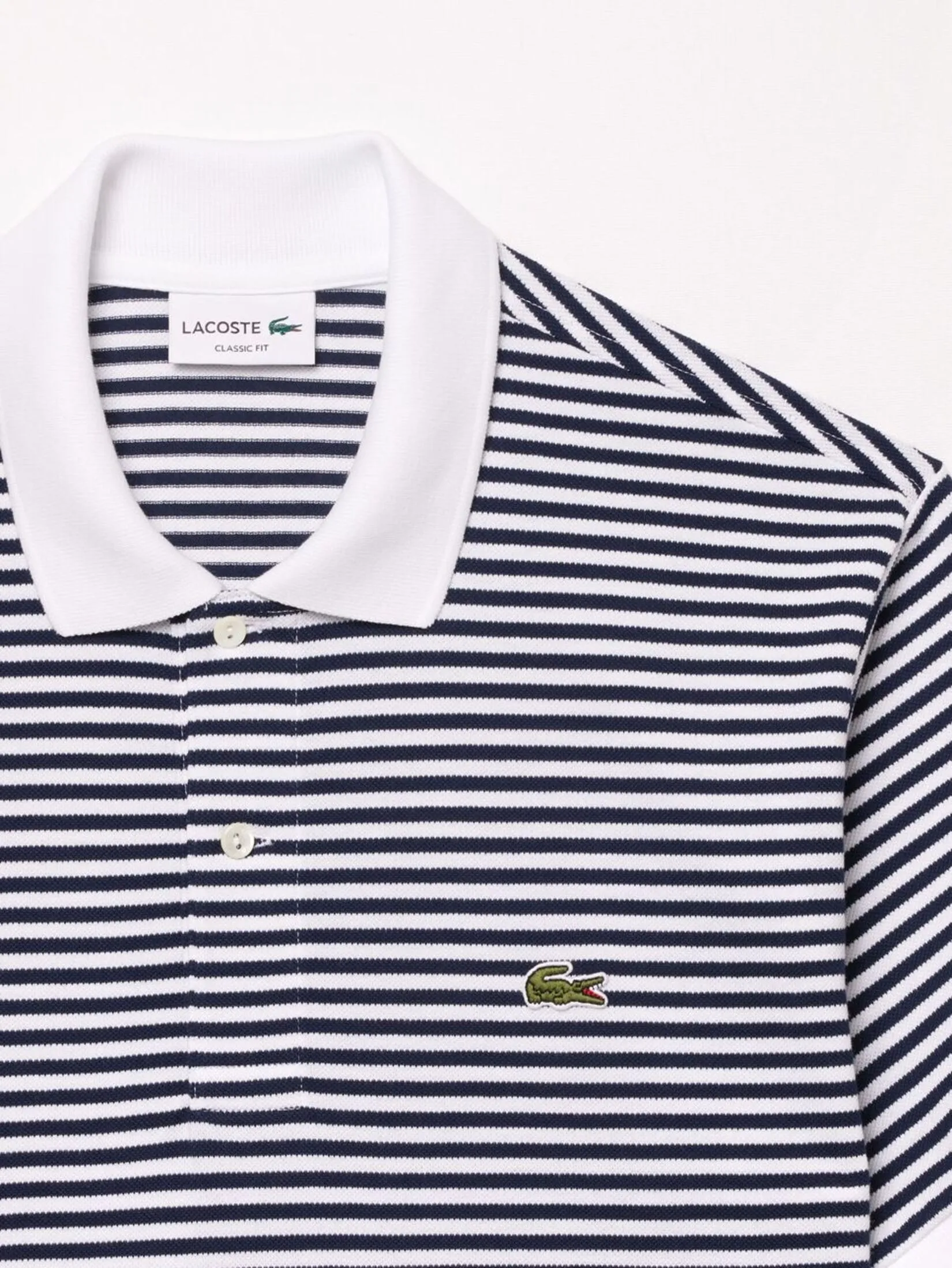 LACOSTE Classic Fit L.12.12 Striped Petit Piqu  Polo Shirt White LACOSTE Classic Fit L.12.12 Striped Petit Piqu  Polo Shirt White