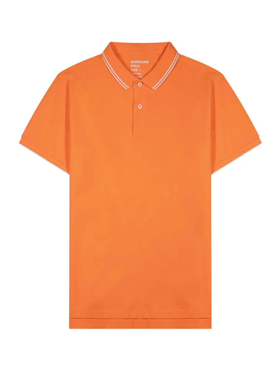 GIORDANO Men's Solid Cotton Lycra Short Sleeve Tapered Polo Orange GIORDANO Men's Solid Cotton Lycra Short Sleeve Tapered Polo Orange