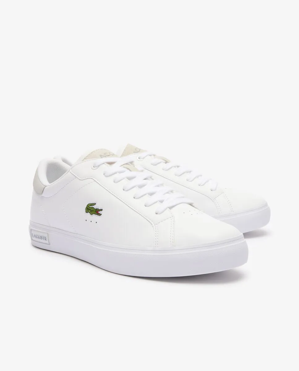 LACOSTE White  Men’s Powercourt Logo Tongue Leather Trainers LACOSTE White  Men’s Powercourt Logo Tongue Leather Trainers