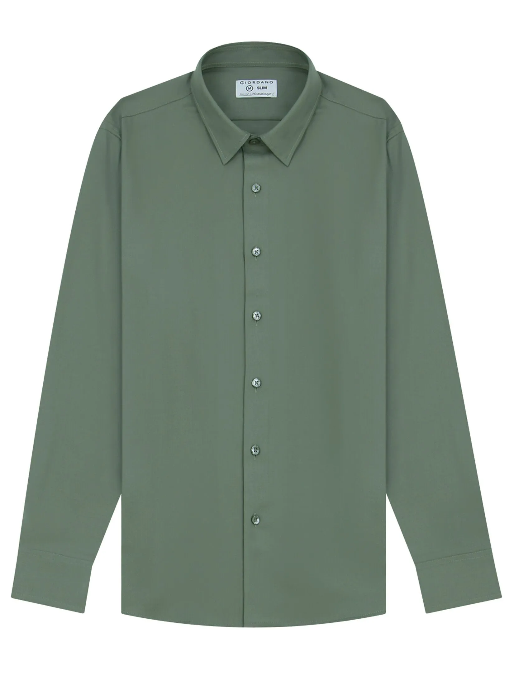 GIORDANO Men's Twill Easy Care Shirts Green GIORDANO Men's Twill Easy Care Shirts Green