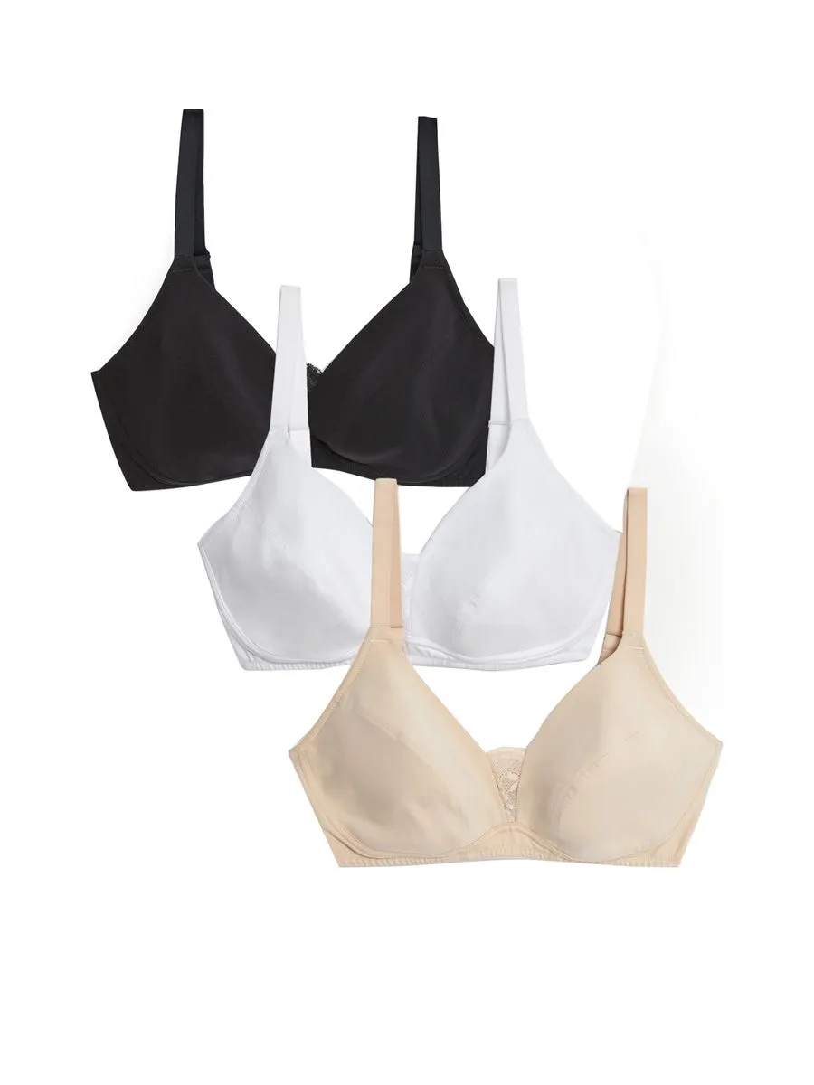 MARKS & SPENCER Women Bra Cotton & Lace Non Wired Full Cup 3 pk Multi-Color MARKS & SPENCER Women Bra Cotton & Lace Non Wired Full Cup 3 pk Multi-Color