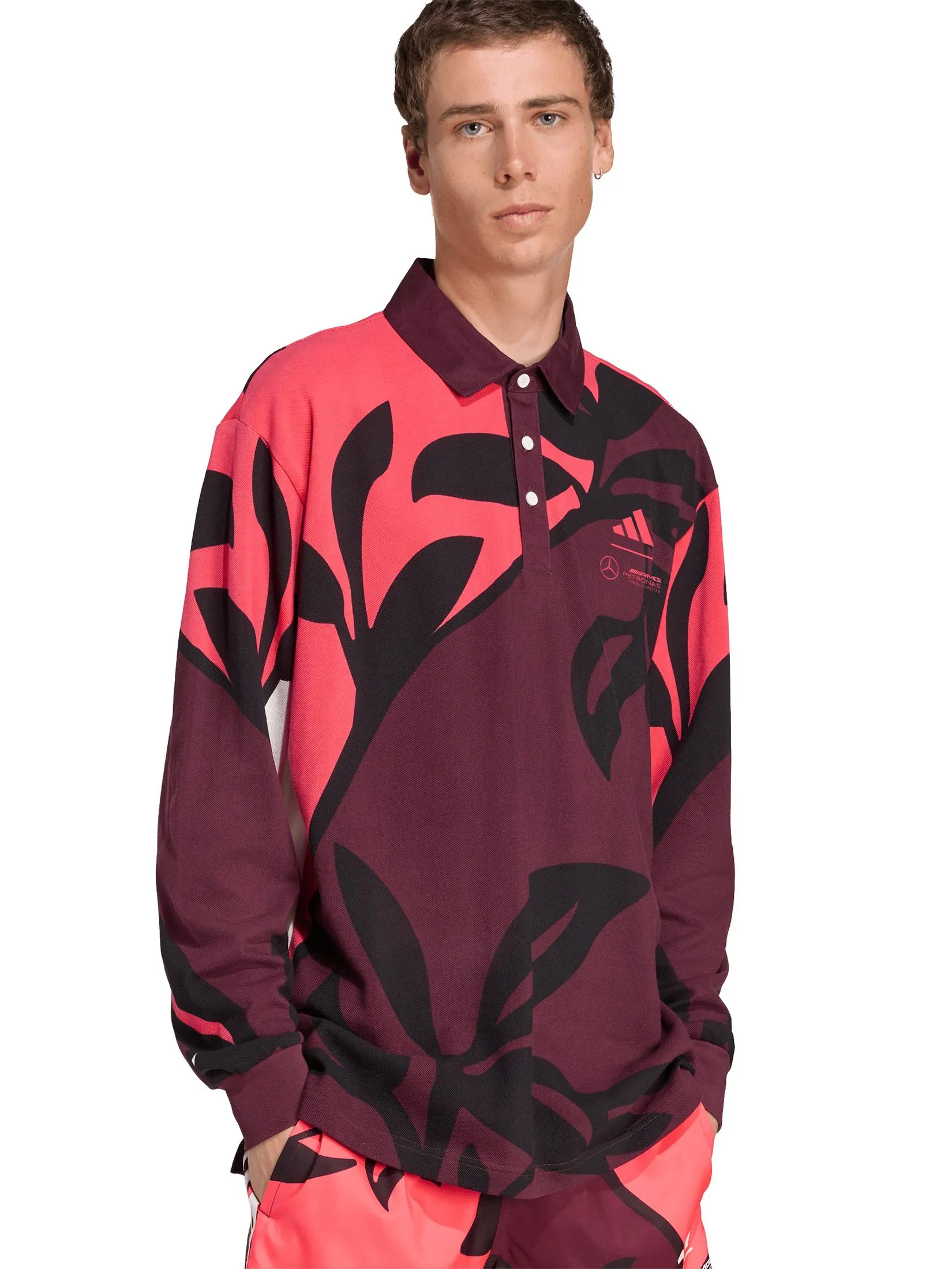 ADIDAS Men Polo Long Sleeve Mercedes - AMG Petronas Formula One Team Summer Burgundy ADIDAS Men Polo Long Sleeve Mercedes - AMG Petronas Formula One Team Summer Burgundy