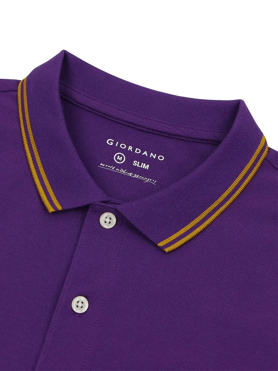 GIORDANO Men's Cotton Lycra Solid Polo Plum Purple GIORDANO Men's Cotton Lycra Solid Polo Plum Purple