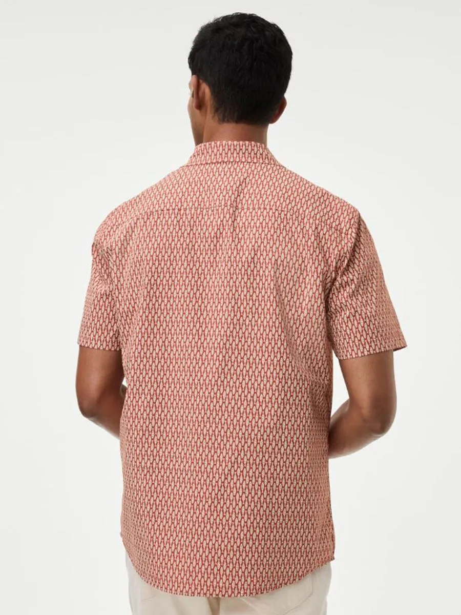 MARKS & SPENCER Men Shirt Easy Iron Pure Cotton Geometric Printed MARKS & SPENCER Men Shirt Easy Iron Pure Cotton Geometric Printed