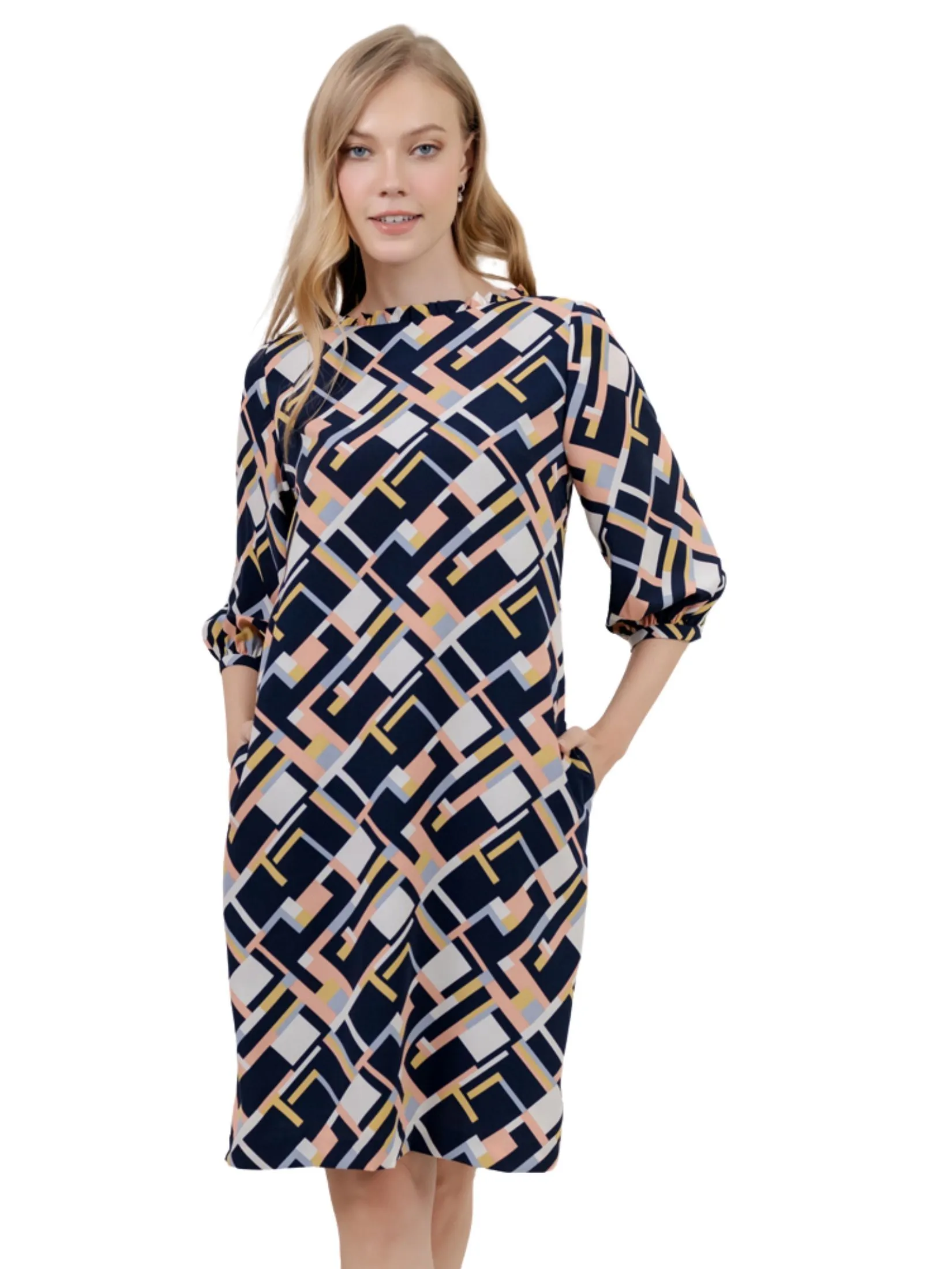 VERONIQA Women Dress Peach Skin Navy Blue VERONIQA Women Dress Peach Skin Navy Blue